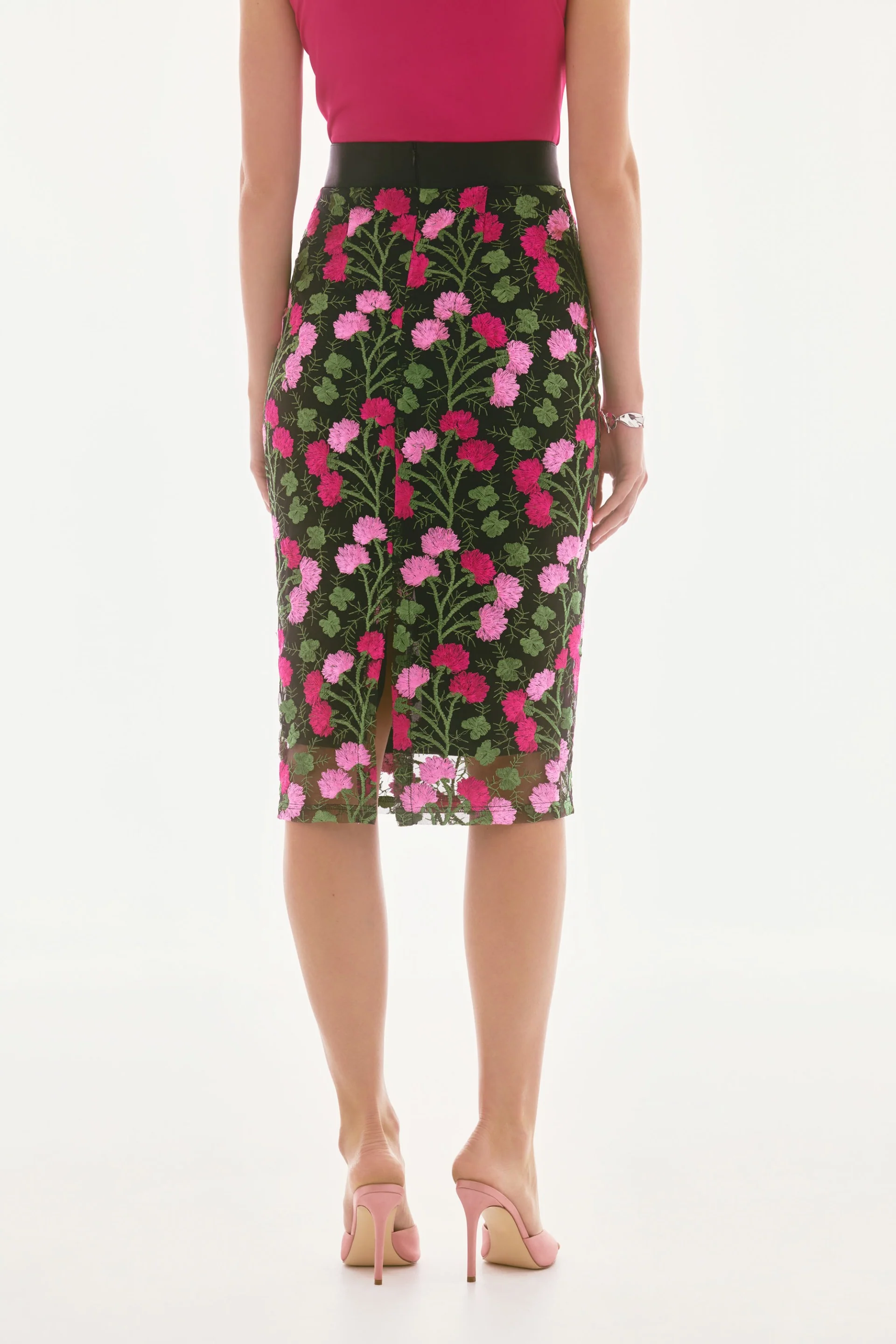 Joseph Ribkoff Black/Multi Floral Embroidered Pencil Skirt Style 251775 - Image 4