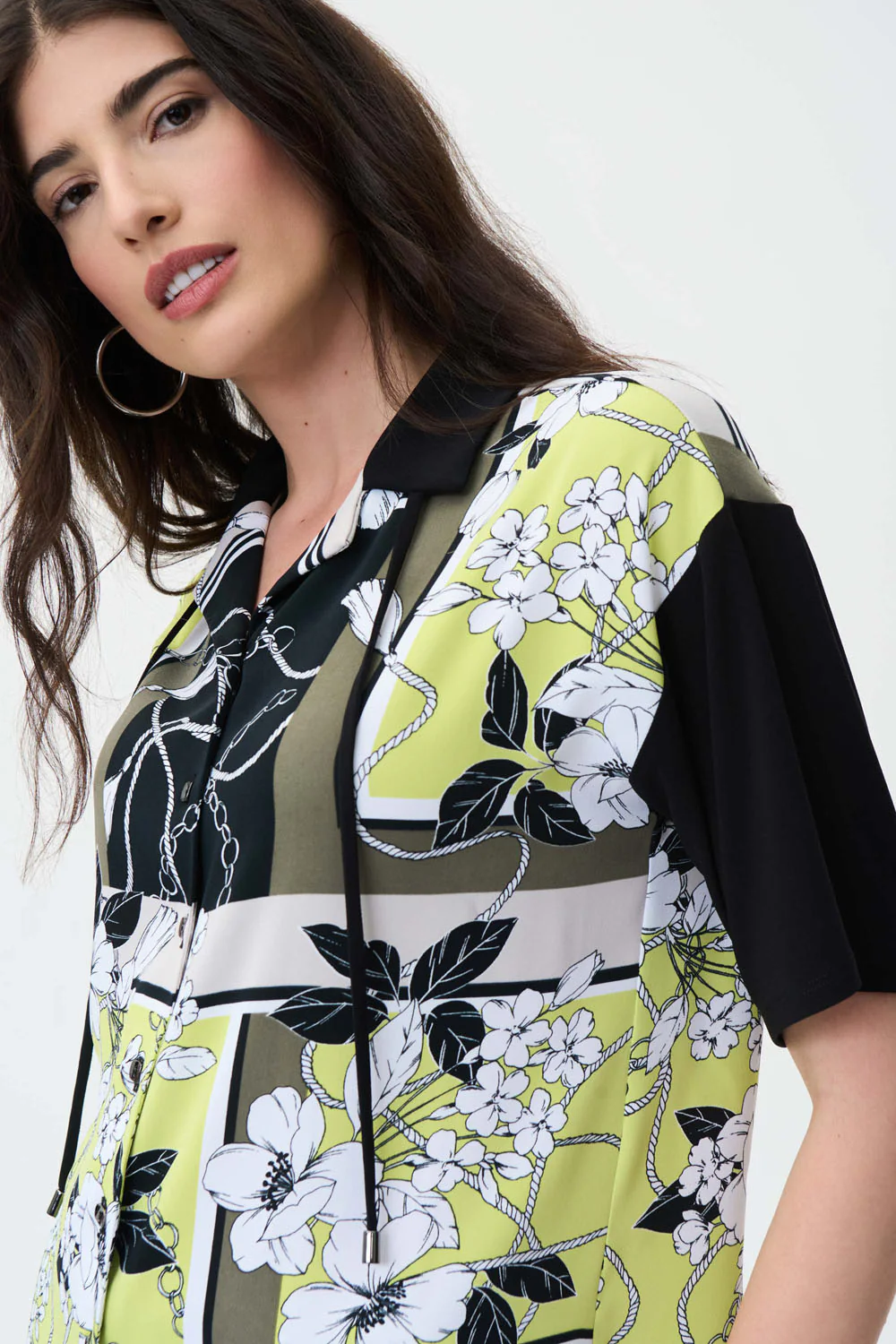 Joseph Ribkoff Black/Multi Floral Print Blouse Style 231078 - Image 2