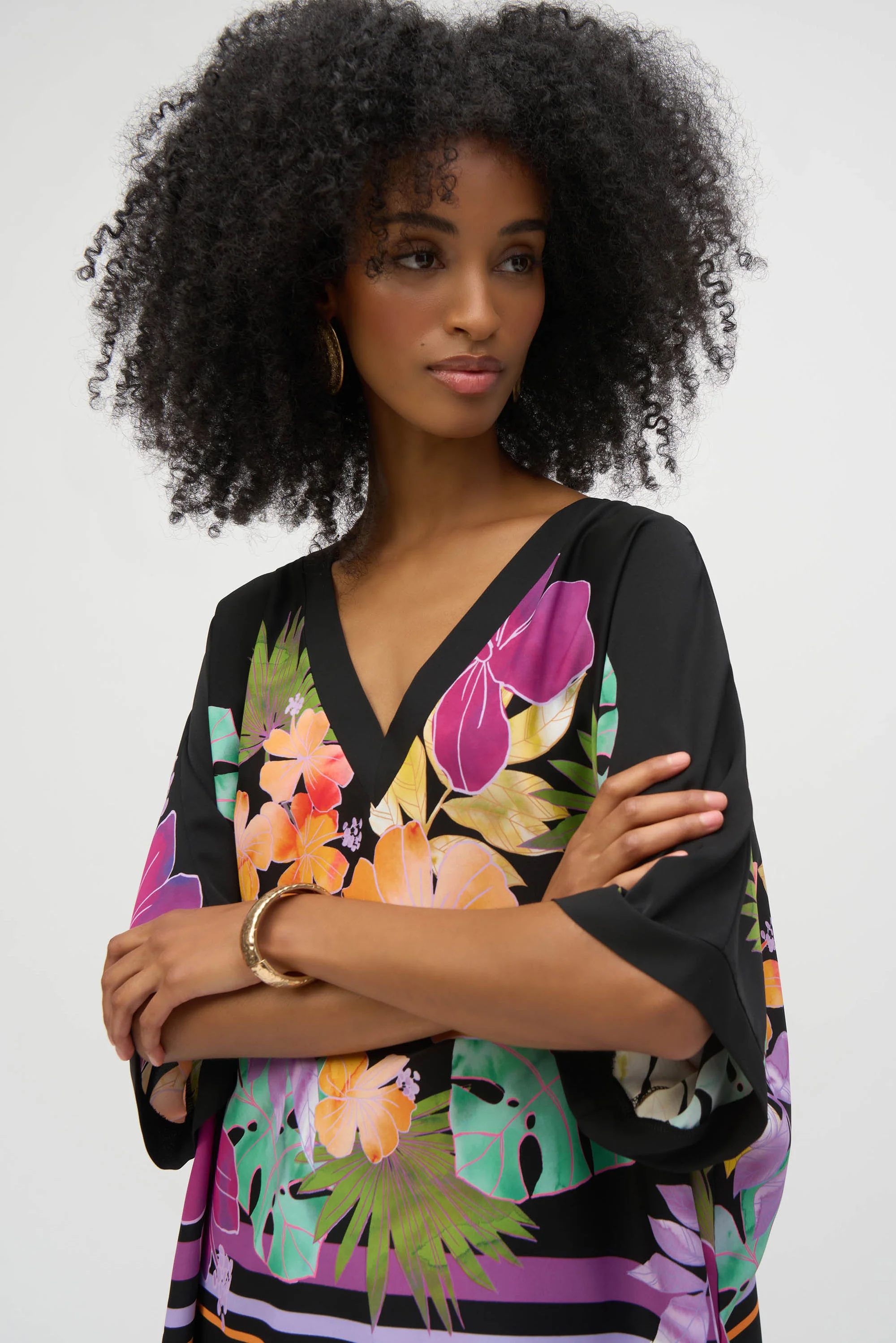 Joseph Ribkoff Black/Multi Floral Print Boxy Top Style 252218 - Image 2