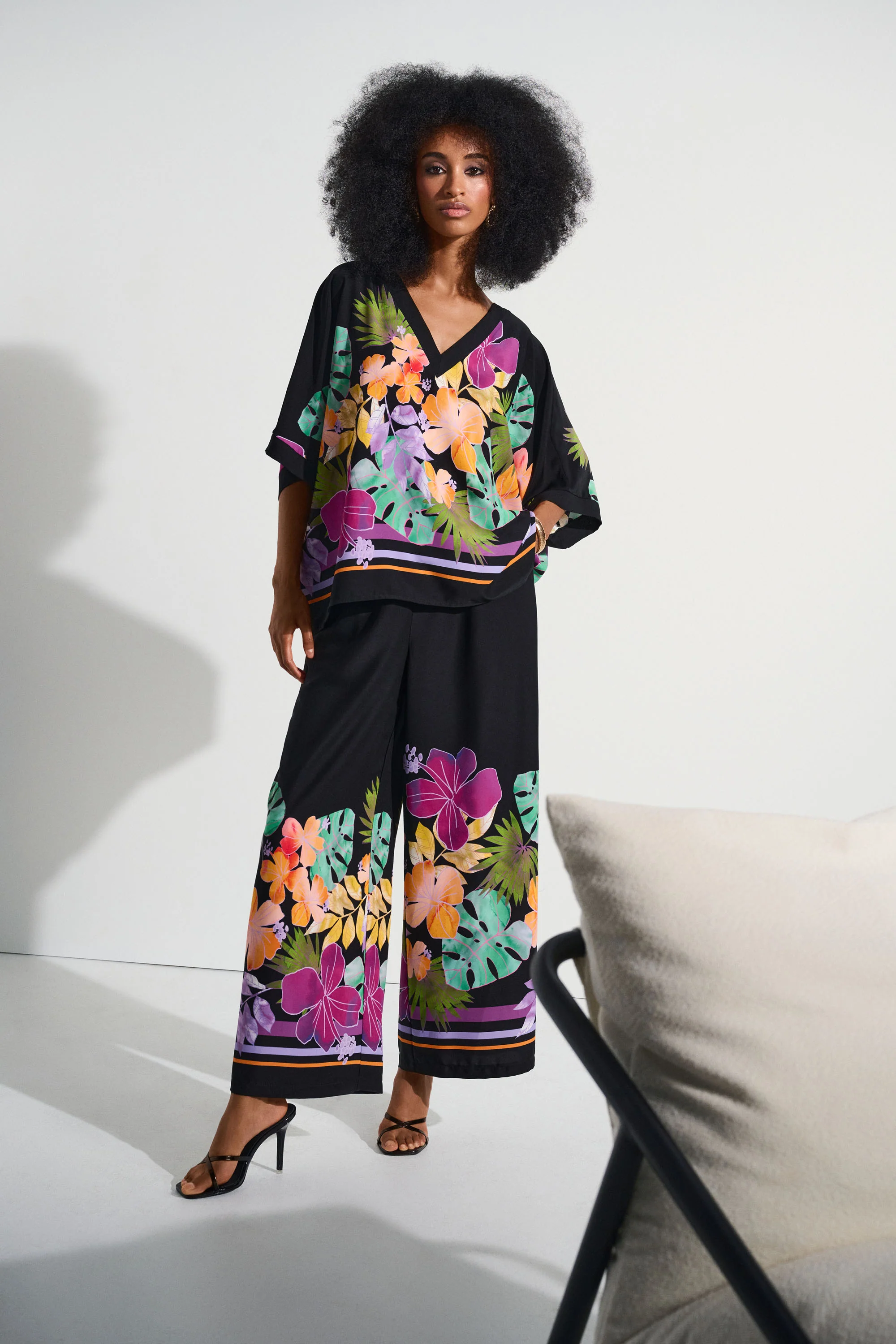 Joseph Ribkoff Black/Multi Floral Print Boxy Top Style 252218 - Image 4