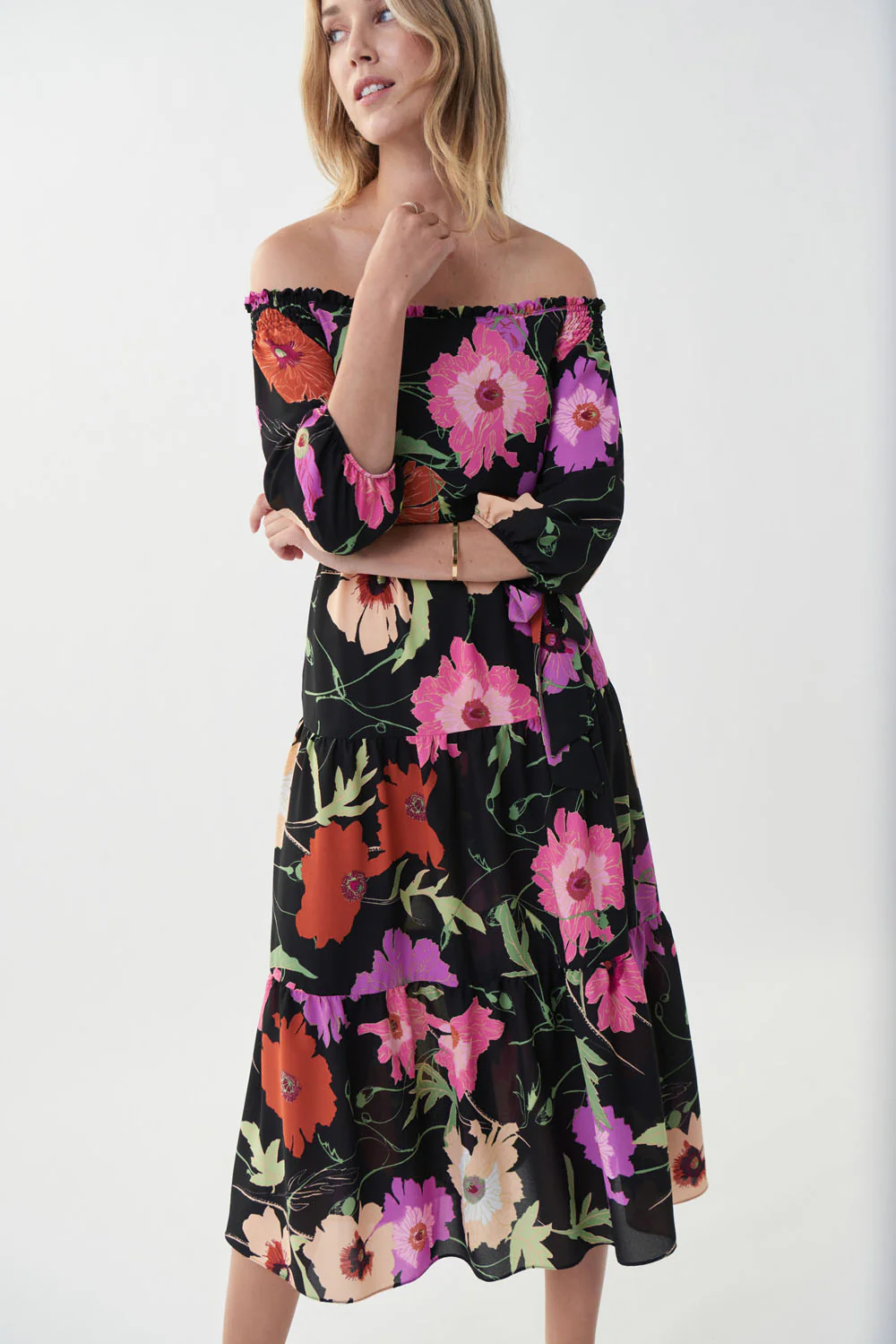 Joseph Ribkoff Black/Multi Floral Print Dress Style 222255 - Image 2