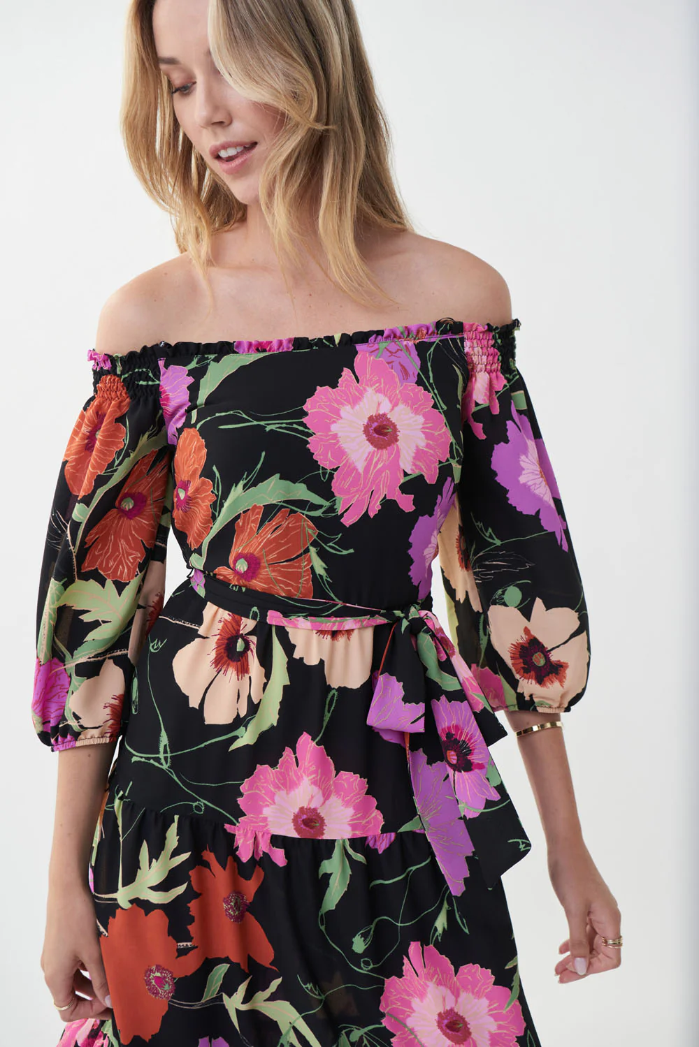 Joseph Ribkoff Black/Multi Floral Print Dress Style 222255 - Image 3