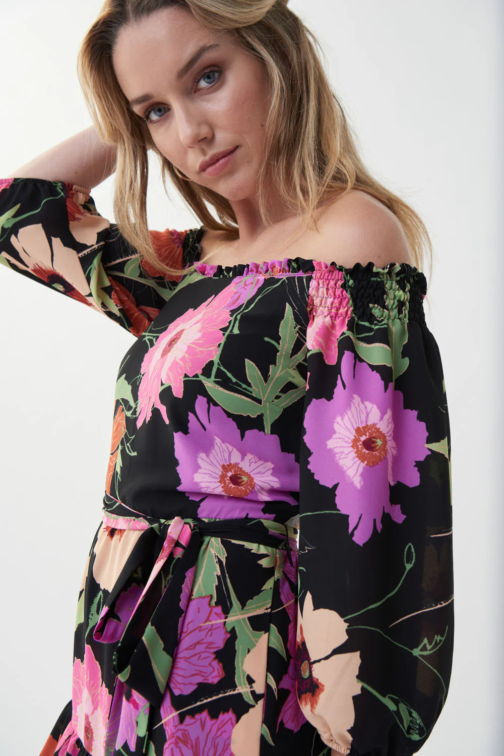 Joseph Ribkoff Black/Multi Floral Print Dress Style 222255 - Image 4