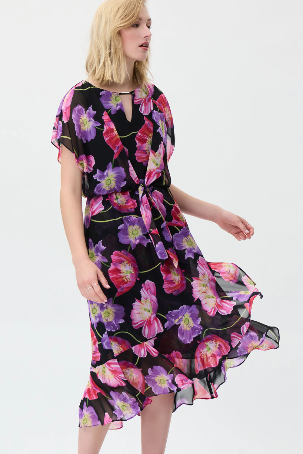 Joseph Ribkoff Black/Multi Floral Print Dress Style 231106 - Image 2