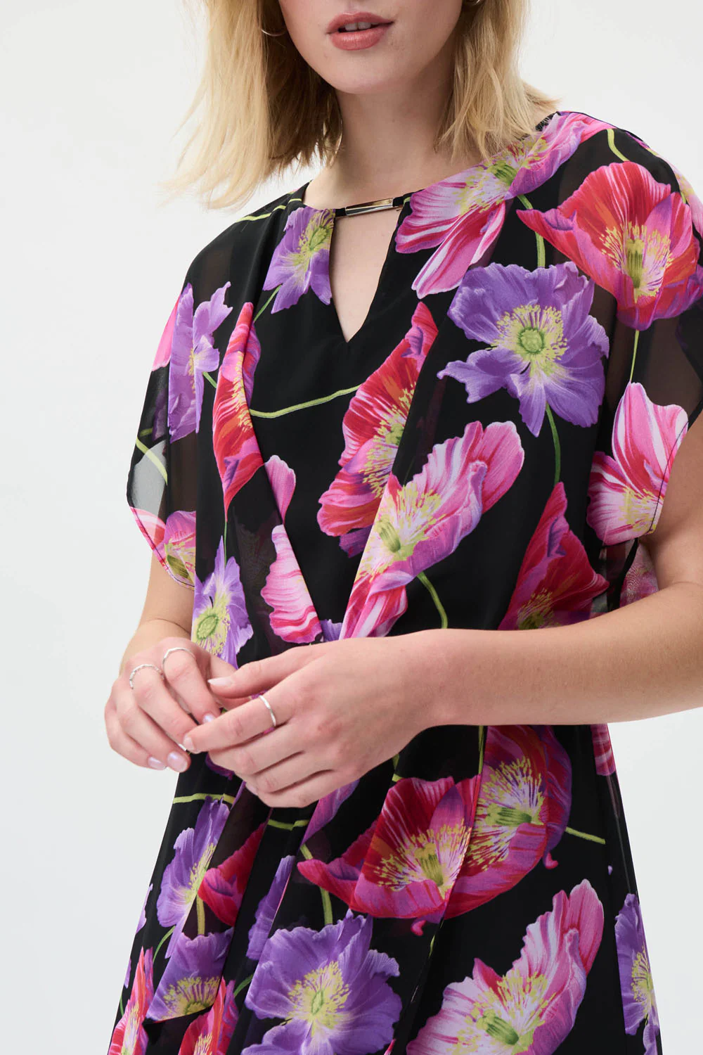 Joseph Ribkoff Black/Multi Floral Print Dress Style 231106 - Image 3