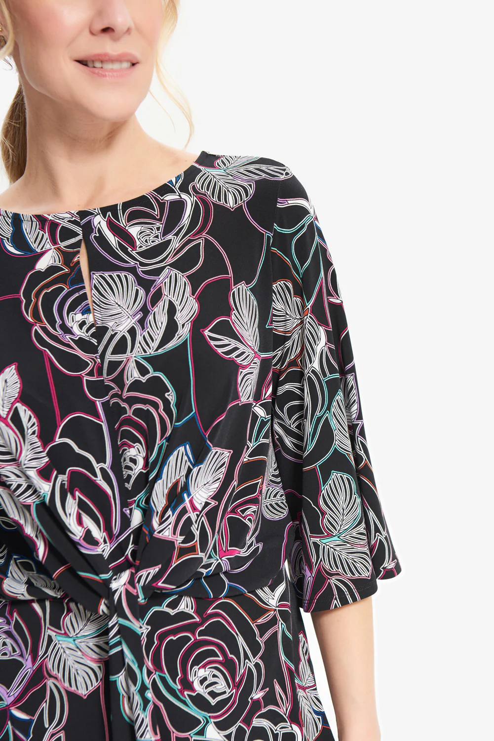 Joseph Ribkoff Black/Multi Floral Print Top Style 214122 - Image 3