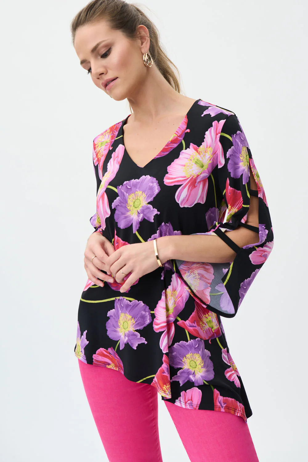 Joseph Ribkoff Black Multi Floral Print Top Style 231305