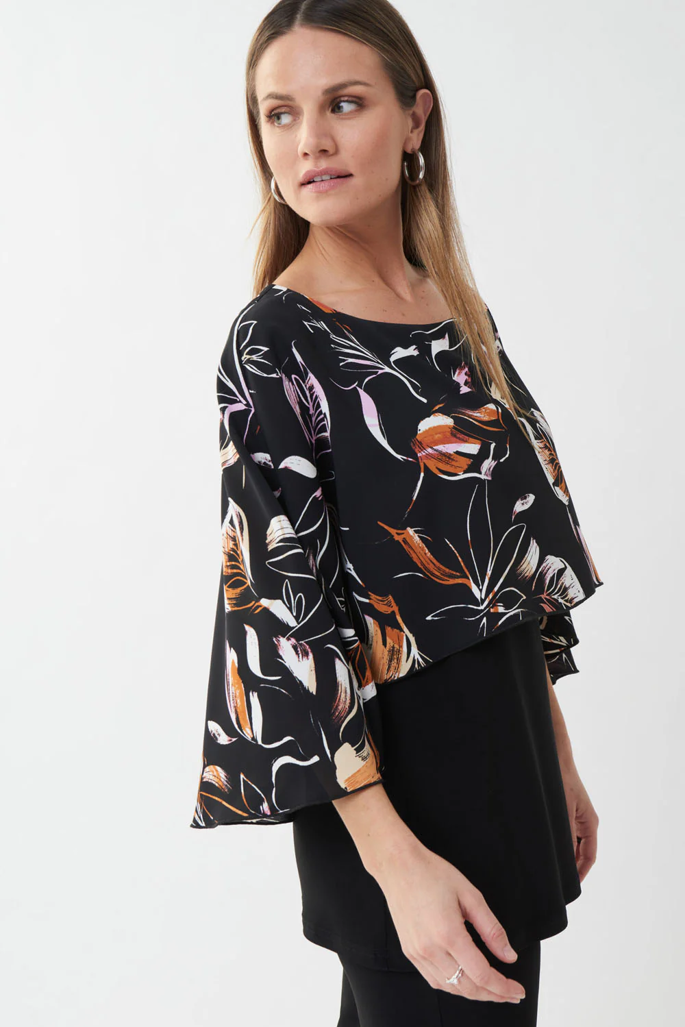 Joseph Ribkoff Black/Multi Floral Print Tunic Style 223221 - Image 2
