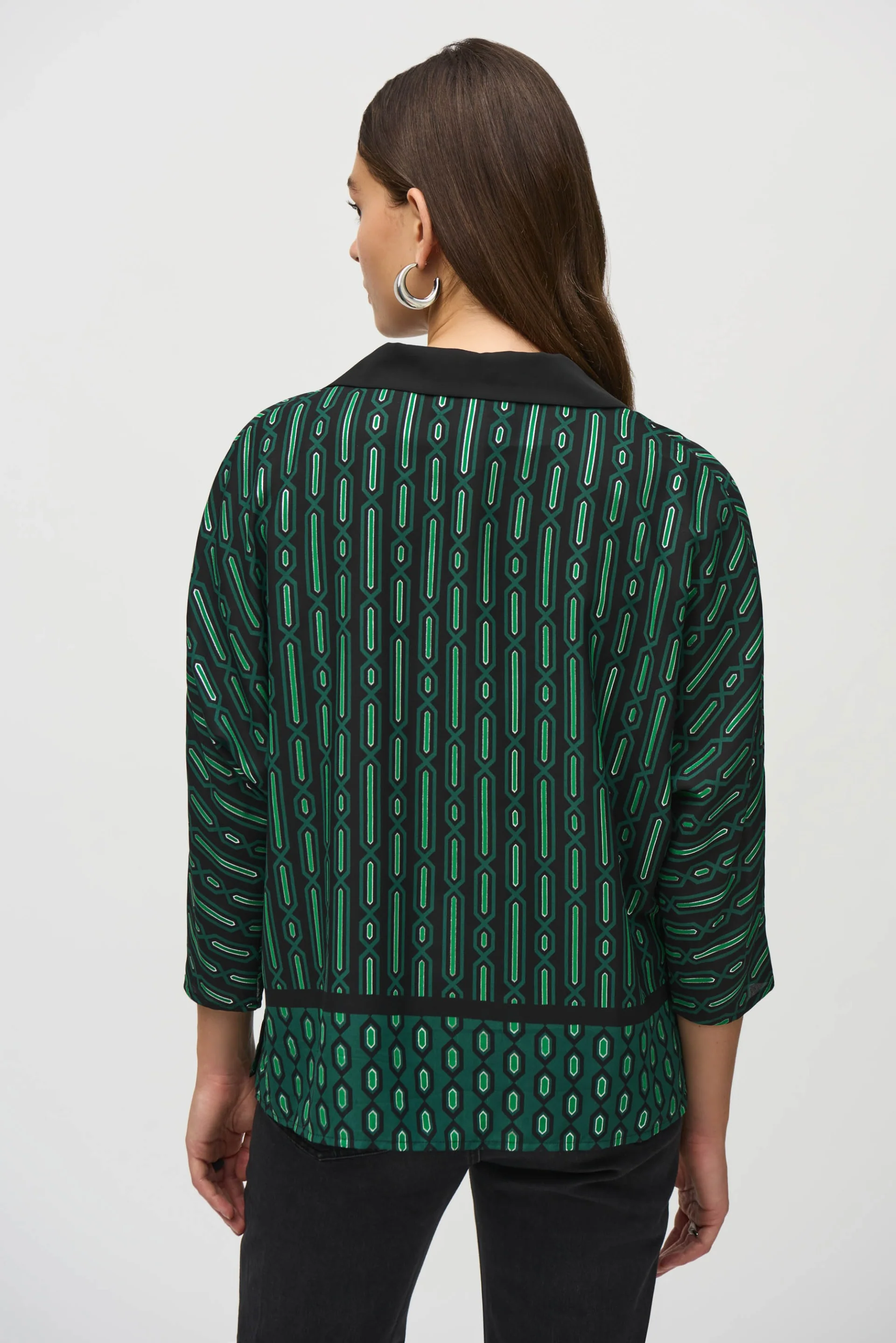 Joseph Ribkoff Black/Multi Geometric Border Print Top Style 244229 - Image 2