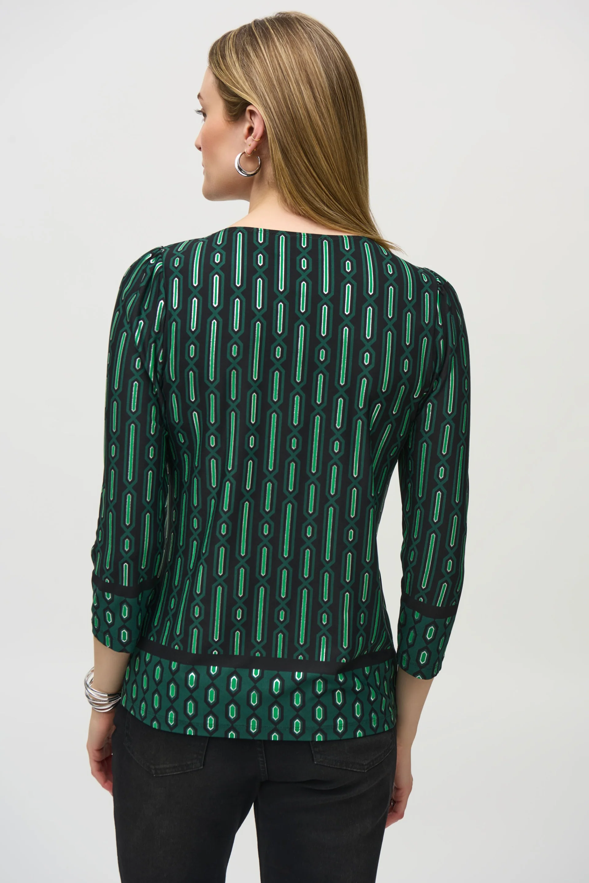 Joseph Ribkoff Black/Multi Geometric Border Print Top Style 244243 - Image 2
