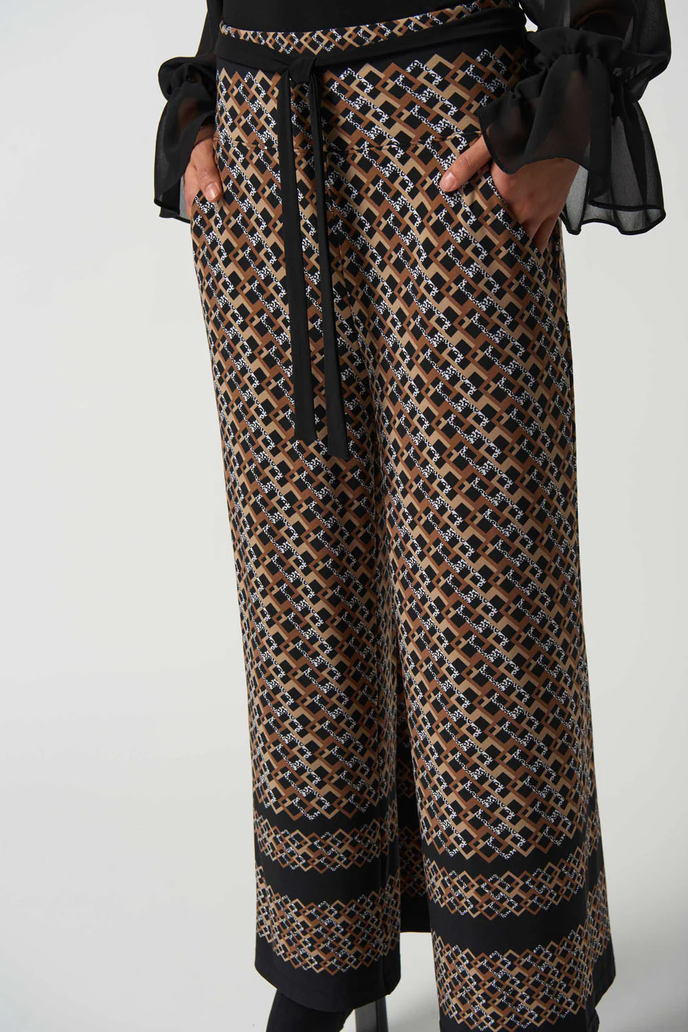 Joseph Ribkoff Black/Multi Geometric Print Culotte Pants Style 233197 - Image 2