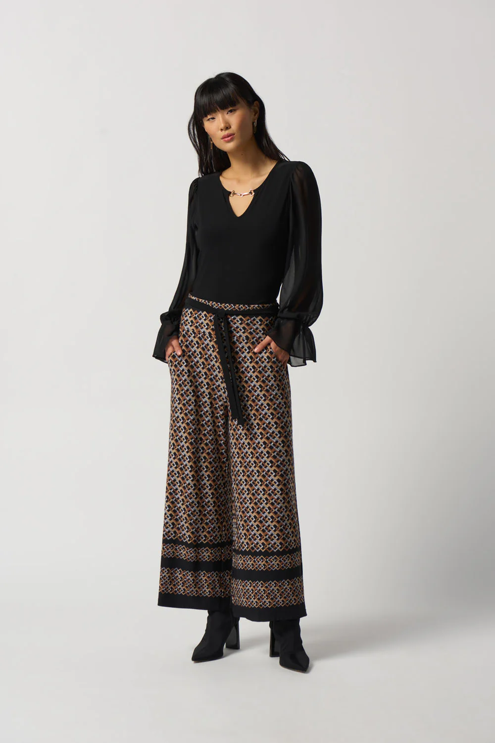 Joseph Ribkoff Black/Multi Geometric Print Culotte Pants Style 233197 - Image 4