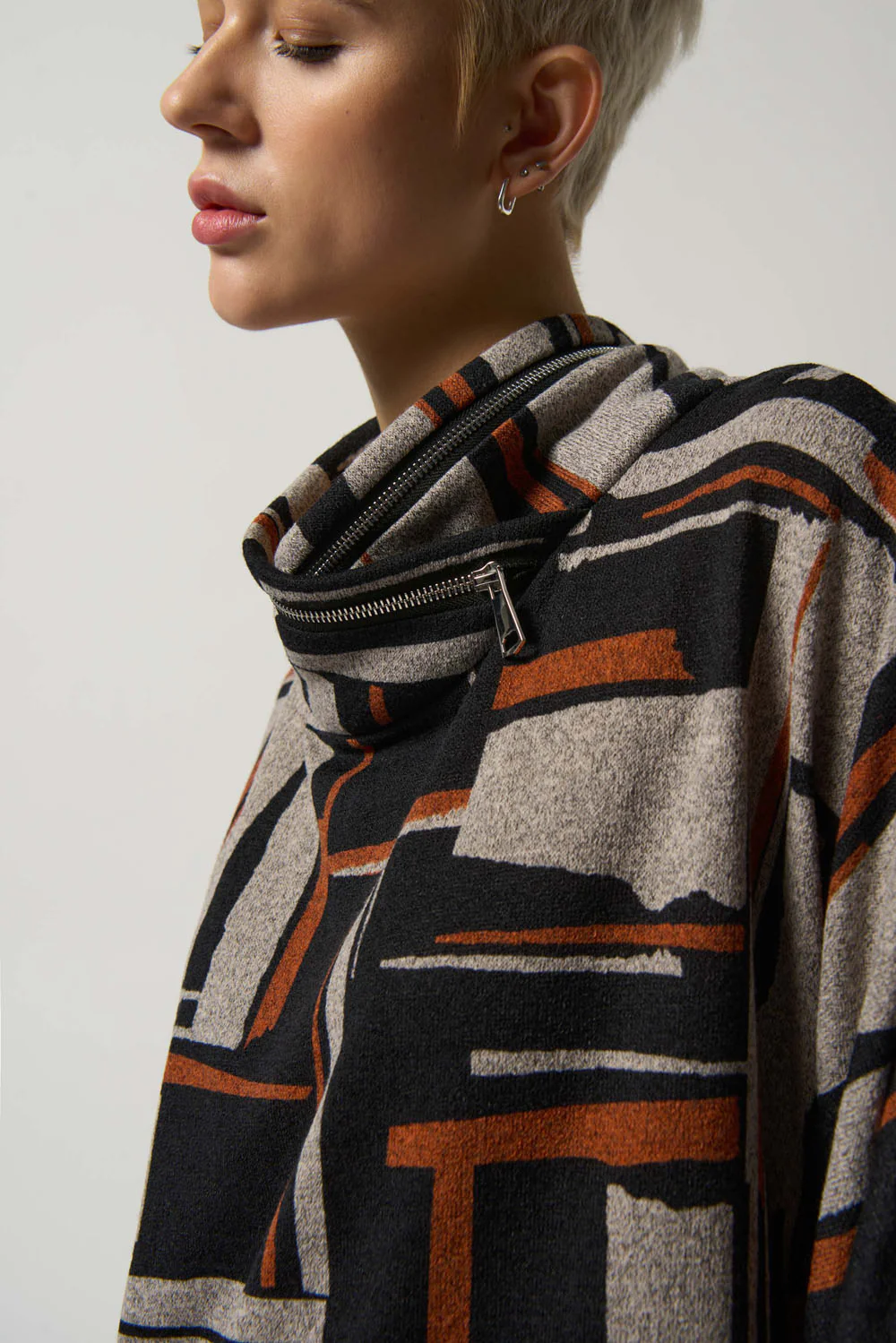Joseph Ribkoff Black/Multi Geometric Print Poncho Style 233080 - Image 2
