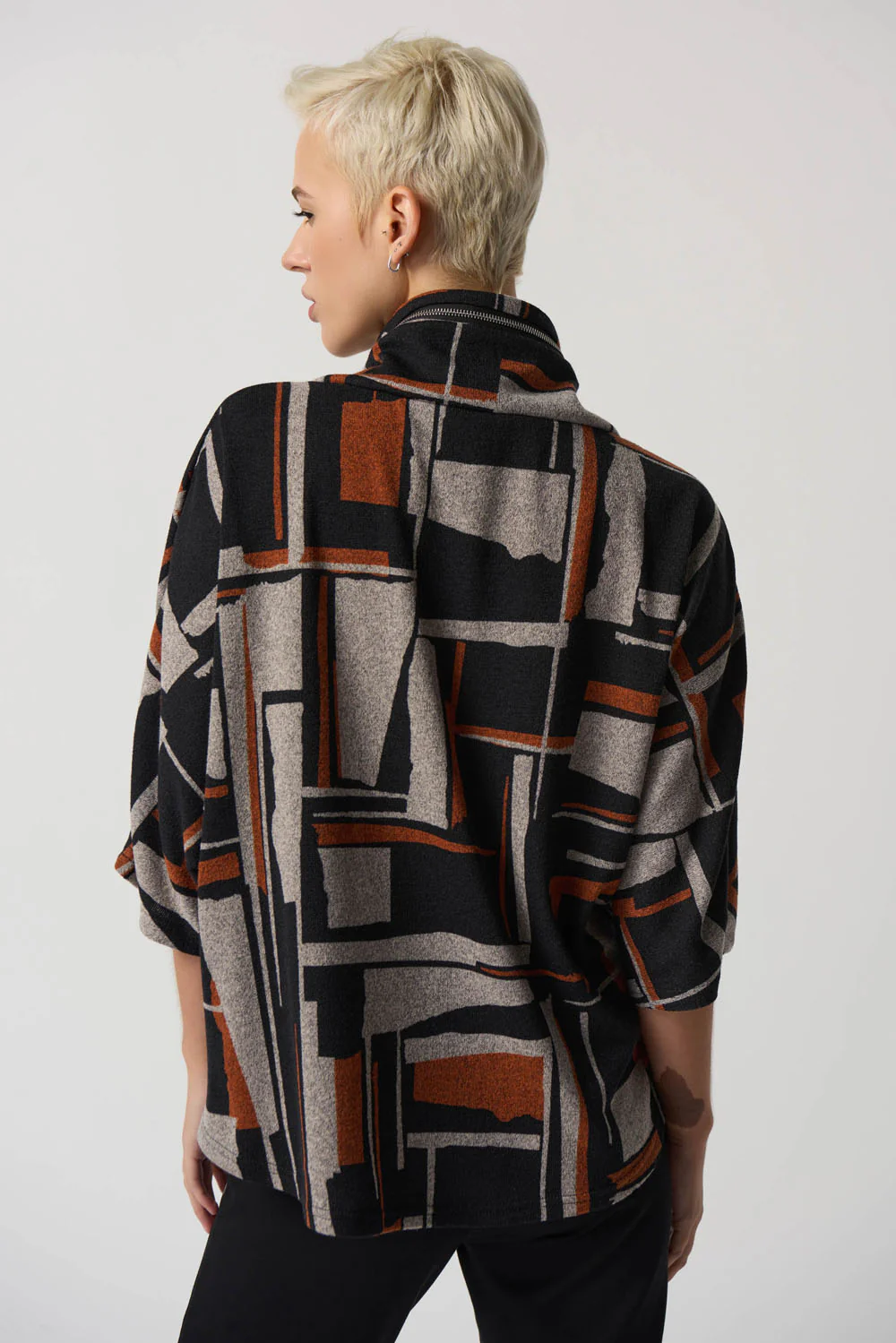 Joseph Ribkoff Black/Multi Geometric Print Poncho Style 233080 - Image 3