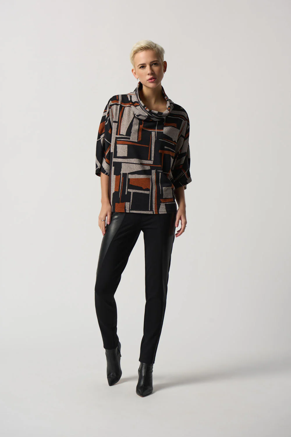 Joseph Ribkoff Black/Multi Geometric Print Poncho Style 233080 - Image 4