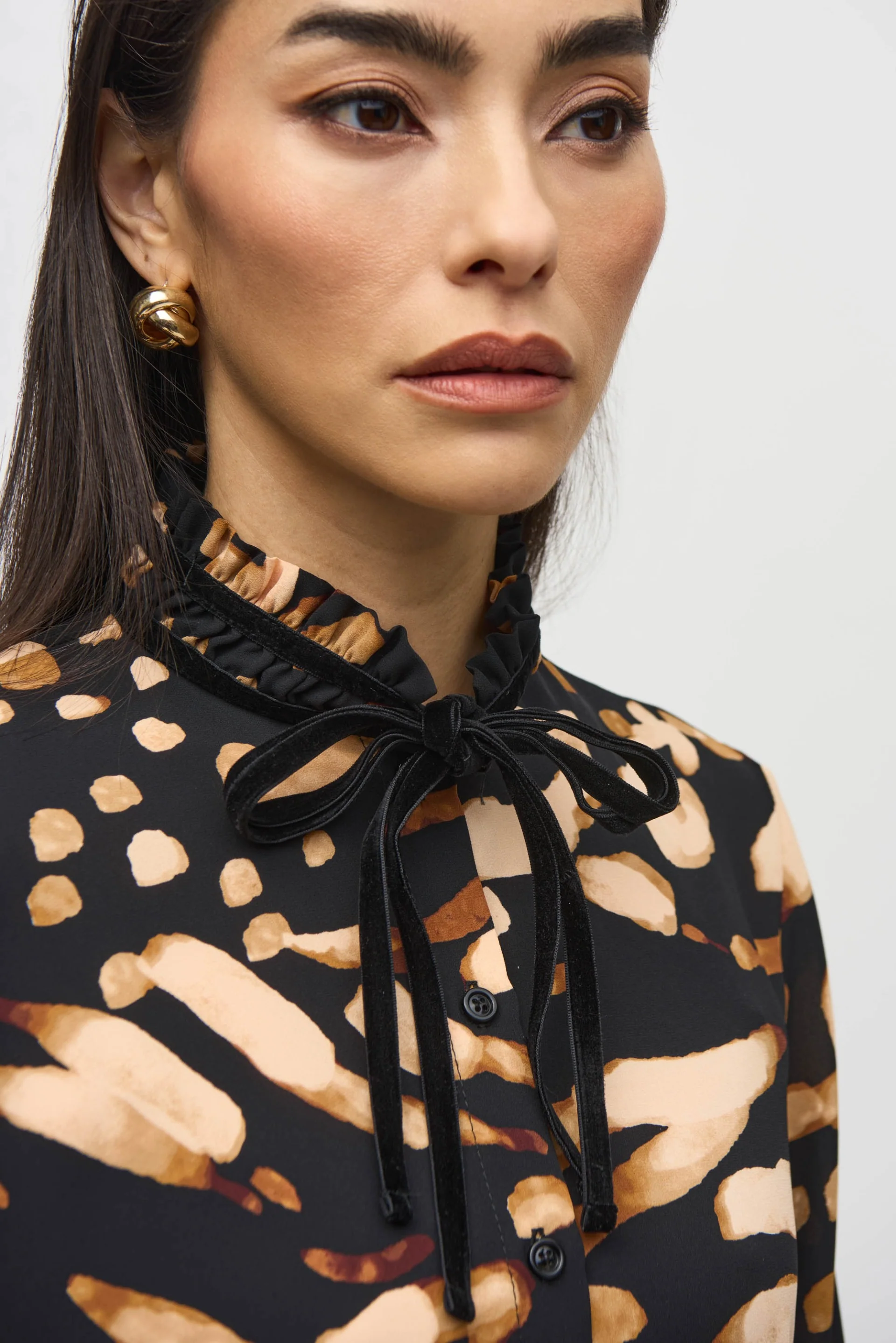 Joseph Ribkoff Black/Multi Georgette Animal Print Boxy Blouse Style 244152 - Image 3