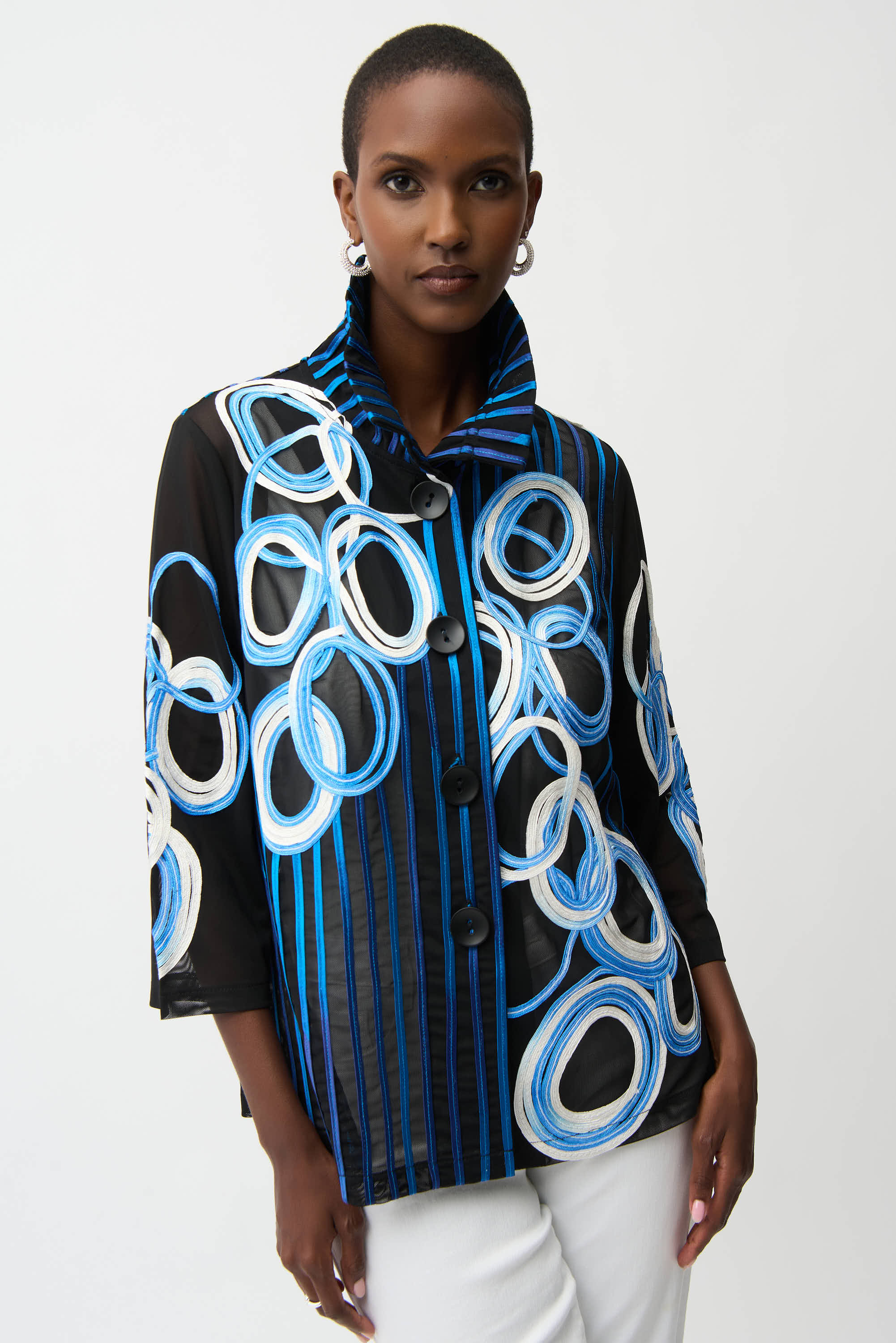 Joseph Ribkoff Black/Multi Jacket With Bell Sleeves Style 261904
