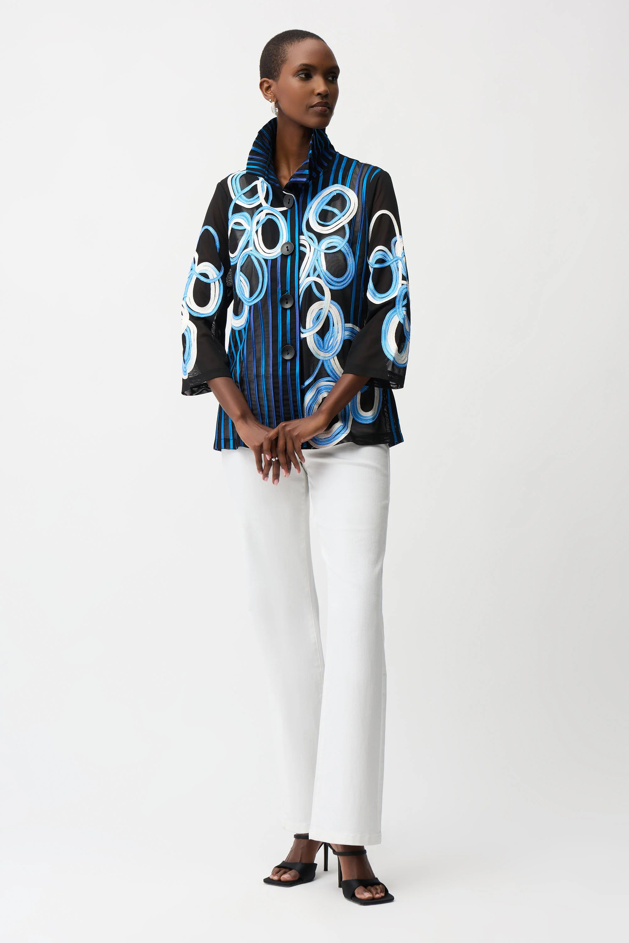 Joseph Ribkoff Black/Multi Jacket With Bell Sleeves Style 261904 - Image 4