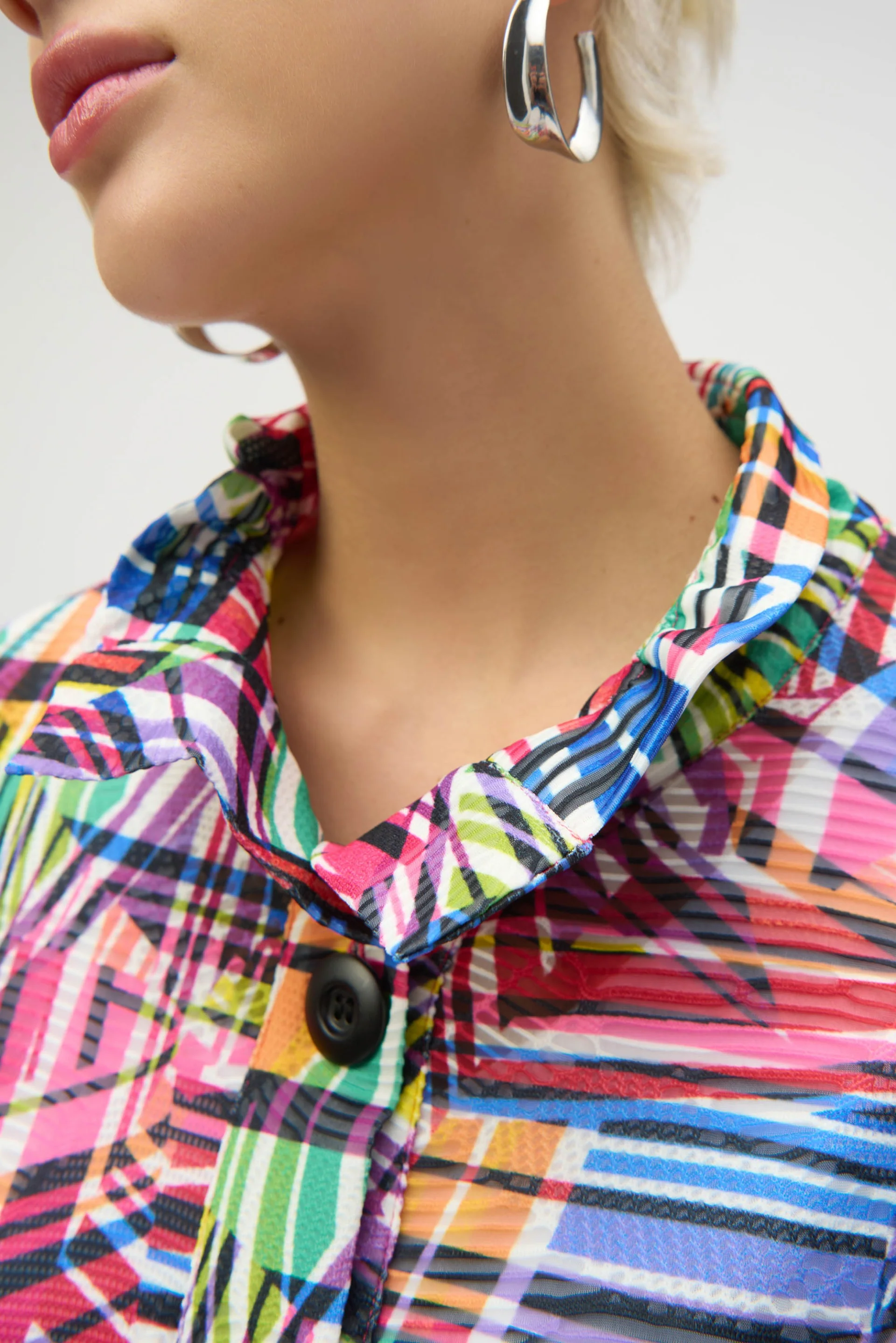 Joseph Ribkoff Black/Multi Jacquard Stripe Patchwork Print Trapeze Jacket Style 252038 - Image 3