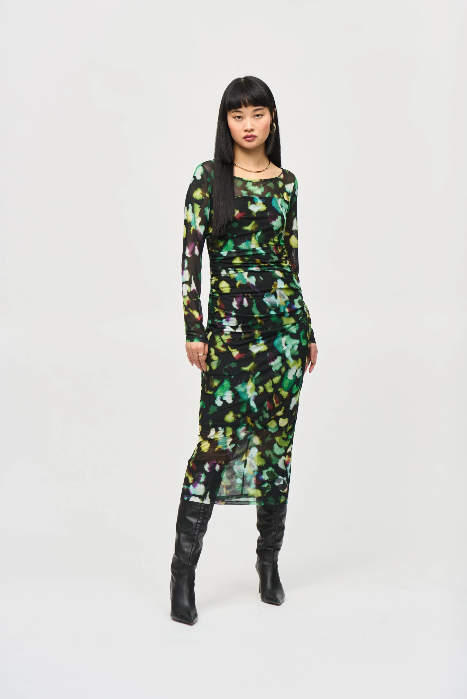 Joseph Ribkoff Black/Multi Mesh Abstract Print Sheath Dress Style 243090 - Image 3