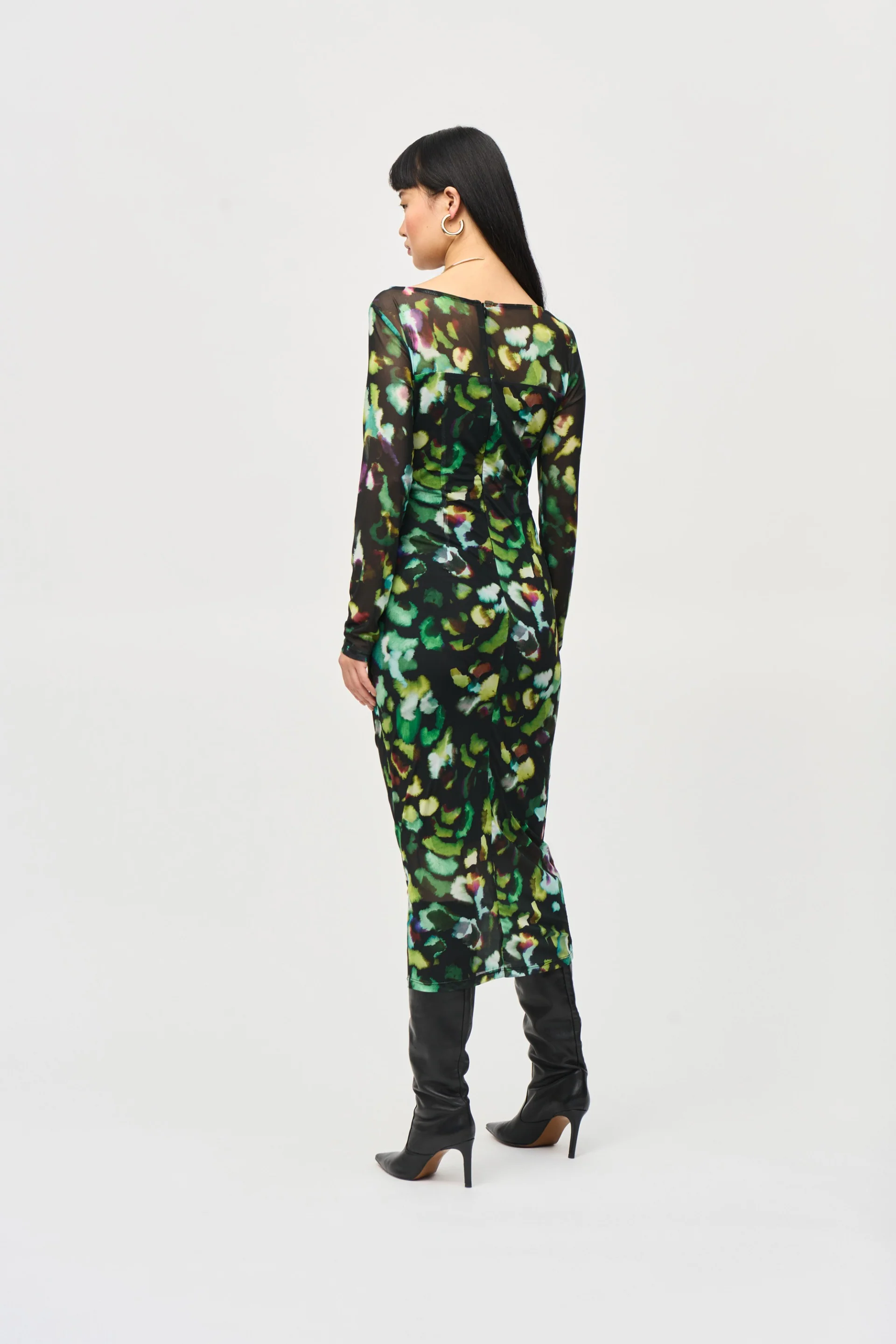 Joseph Ribkoff Black/Multi Mesh Abstract Print Sheath Dress Style 243090 - Image 4