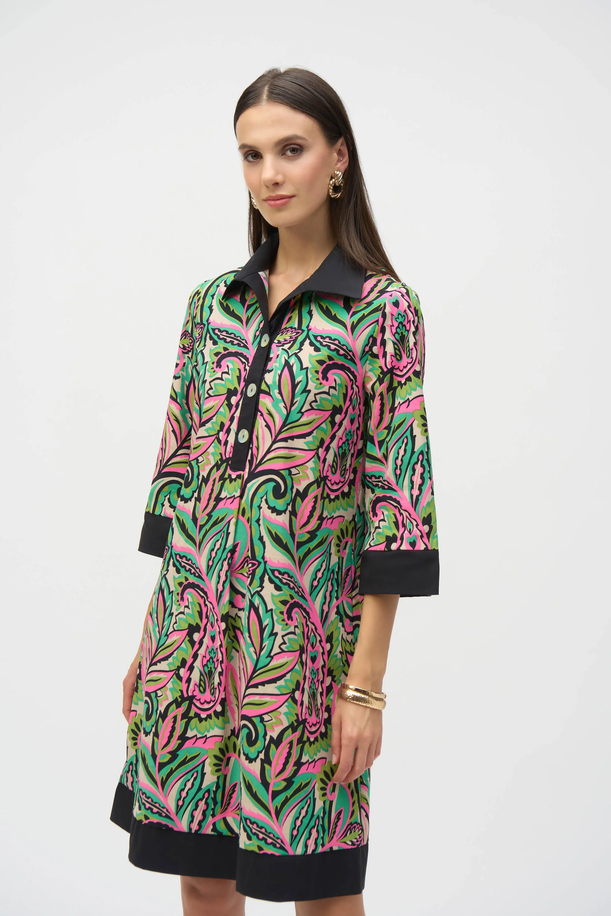 Joseph Ribkoff Black/Multi Paisley Print A-Line Dress Style 252078 - Image 2