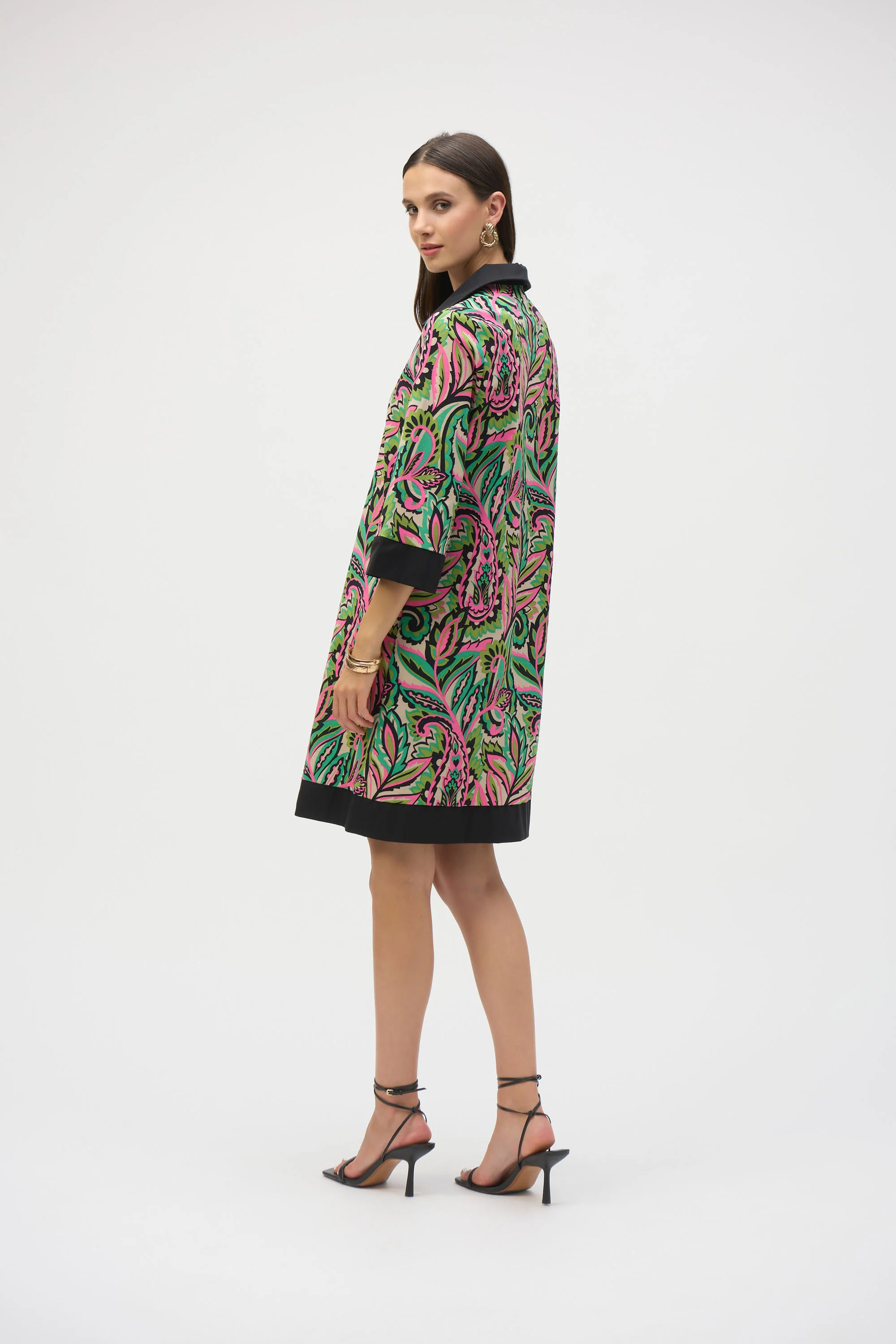 Joseph Ribkoff Black/Multi Paisley Print A-Line Dress Style 252078 - Image 3