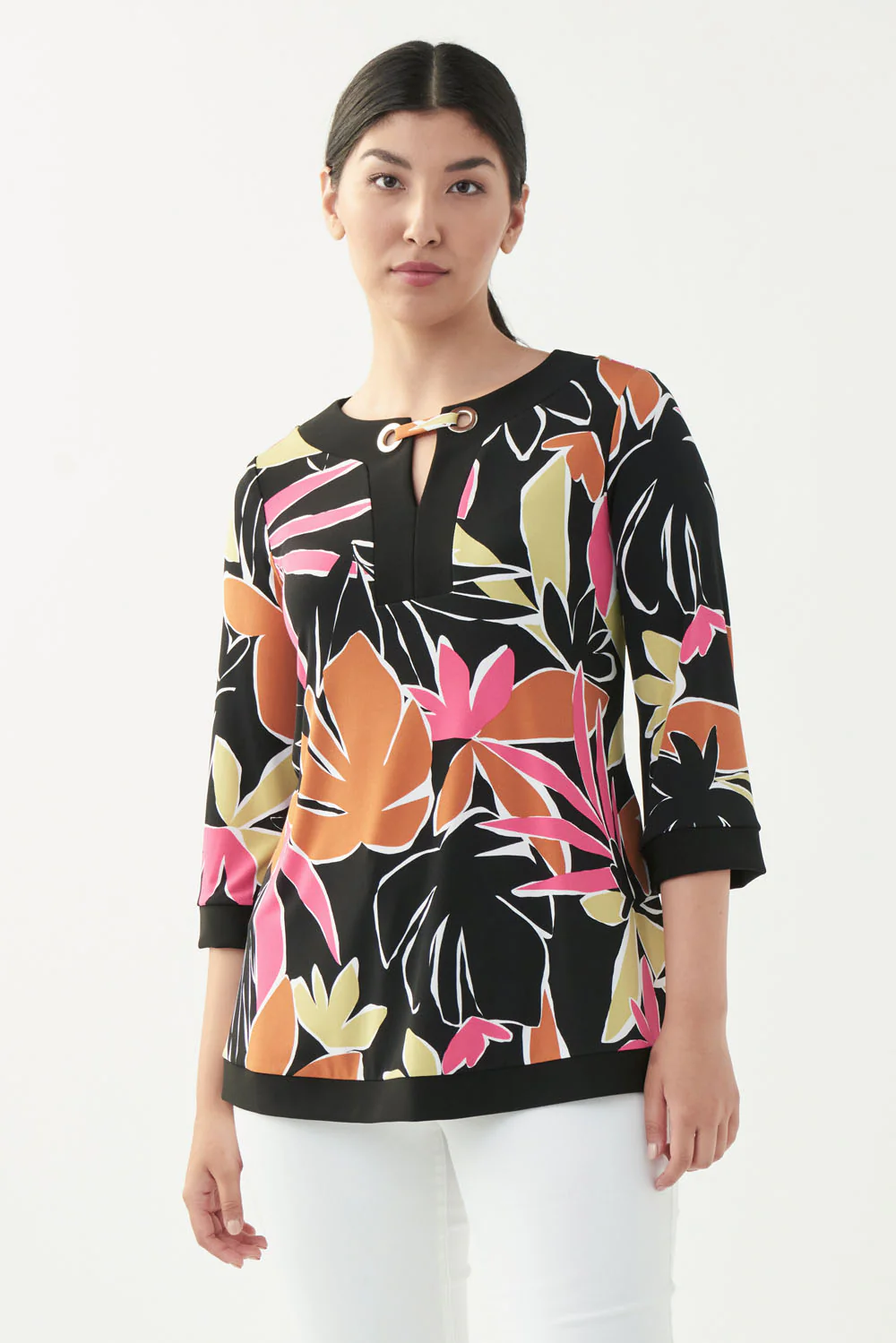 Joseph Ribkoff Black/Multi Palm Print Top Style 221075 - Image 2