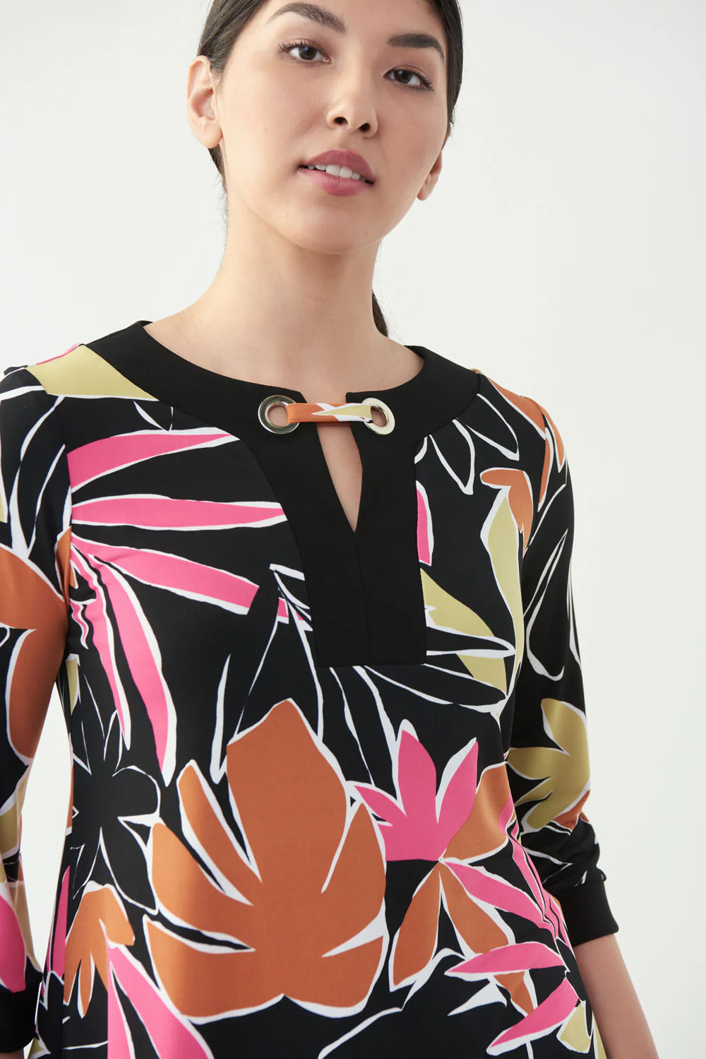 Joseph Ribkoff Black/Multi Palm Print Top Style 221075 - Image 4