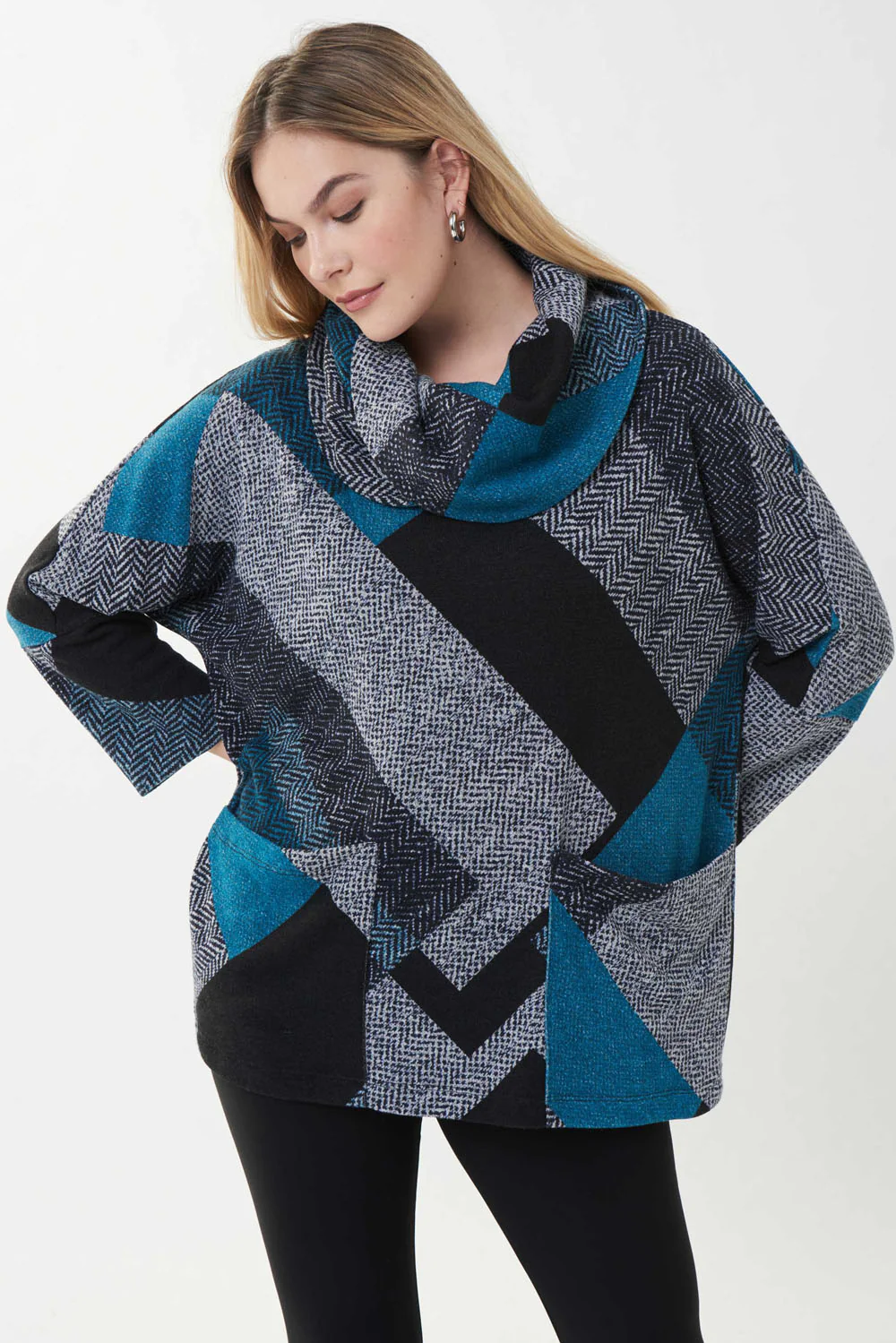 Joseph Ribkoff Black/Multi Patchwork Tunic Style 223192