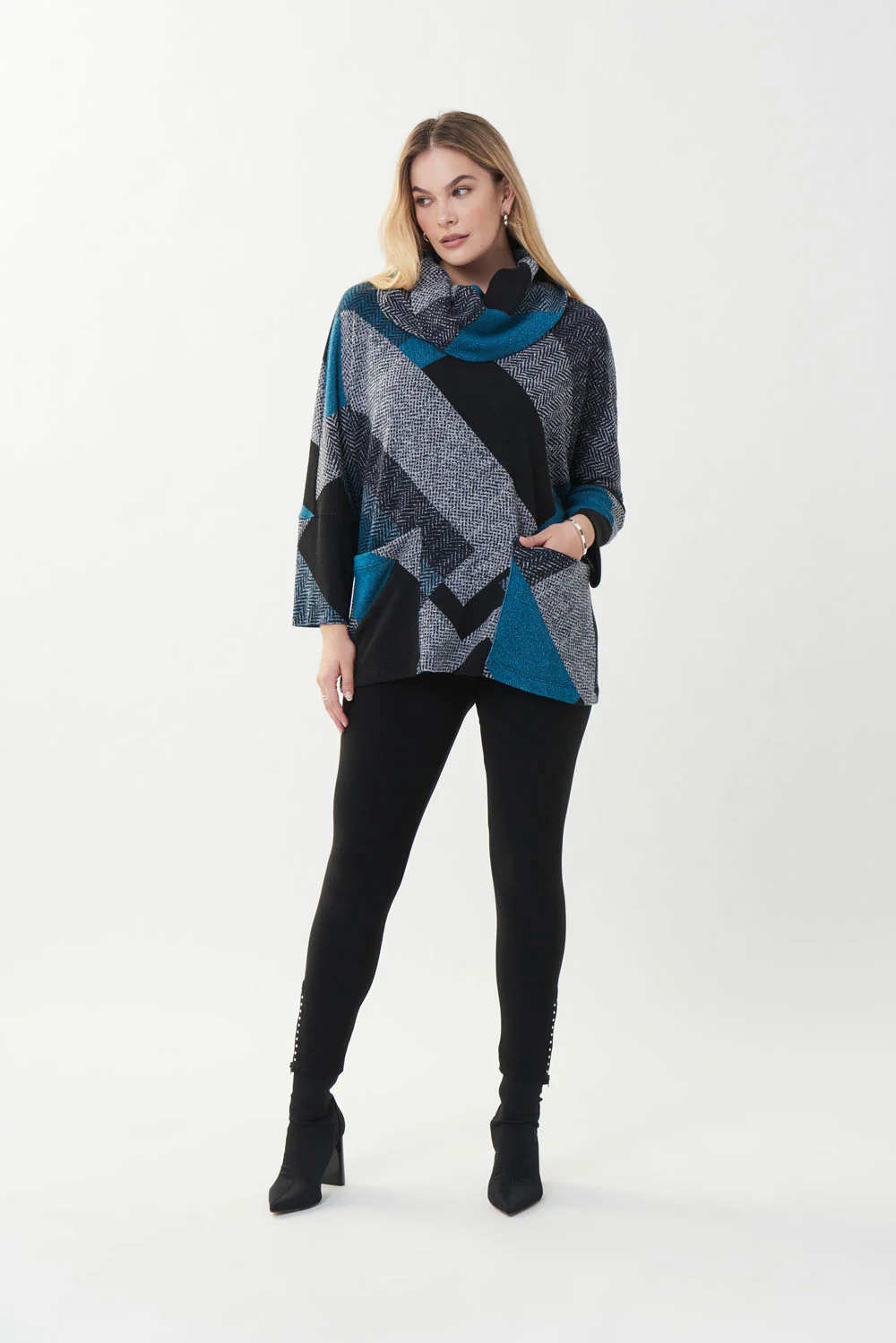 Joseph Ribkoff Black/Multi Patchwork Tunic Style 223192 - Image 2