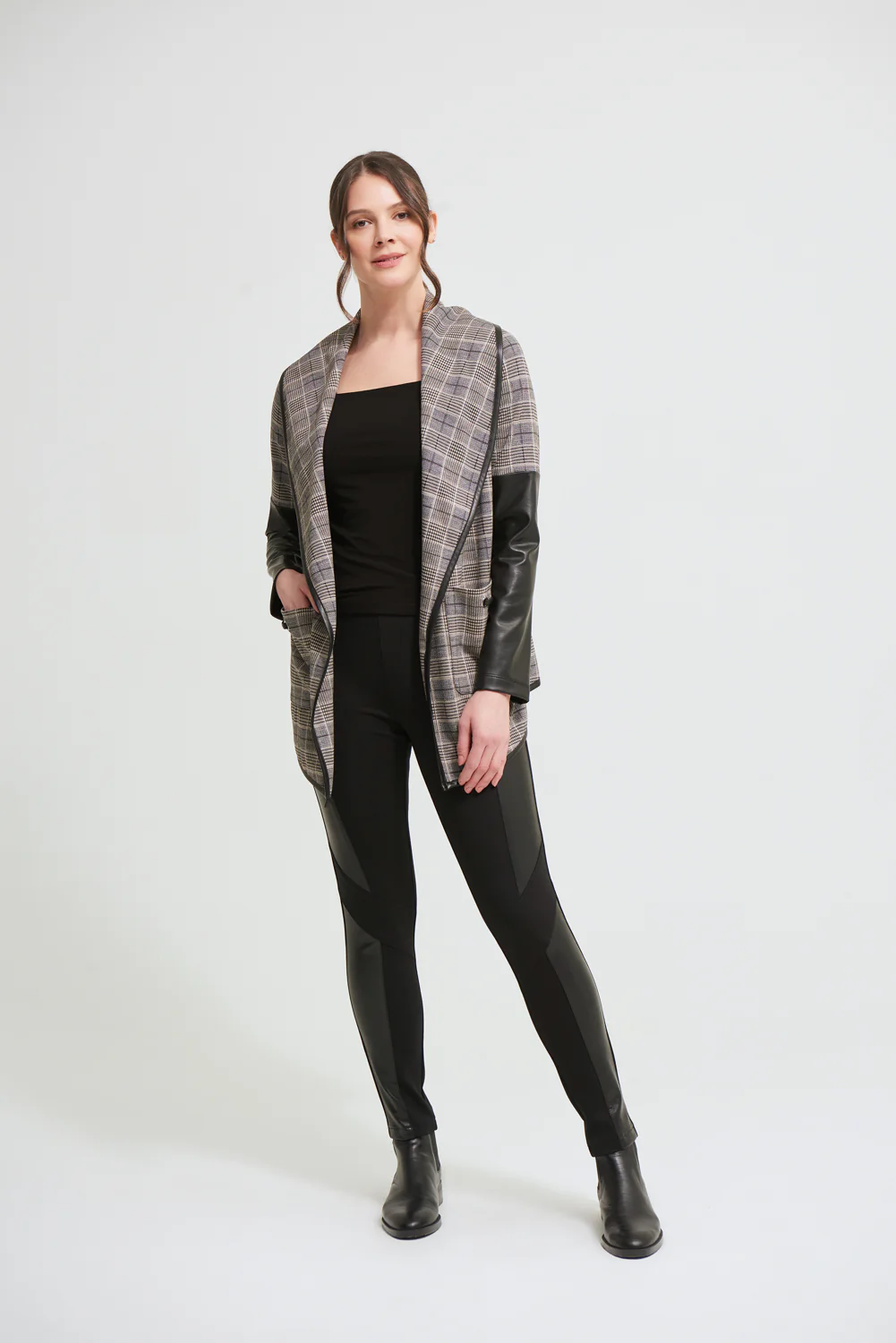 Joseph Ribkoff Black/Multi Plaid Cardigan Style 213656 - Image 2