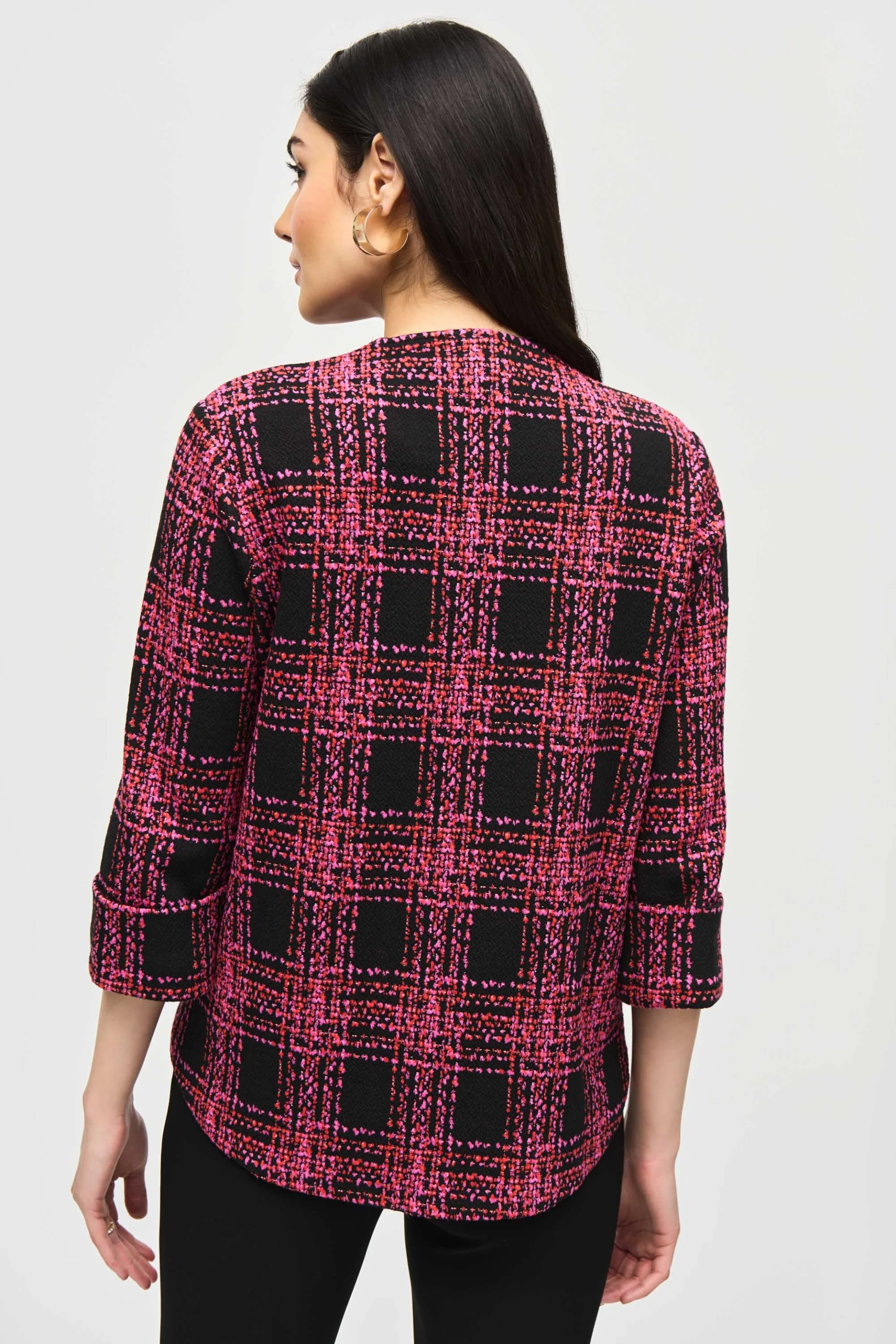 Joseph Ribkoff Black/Multi Plaid Print Swing Jacket Style 243296 - Image 2
