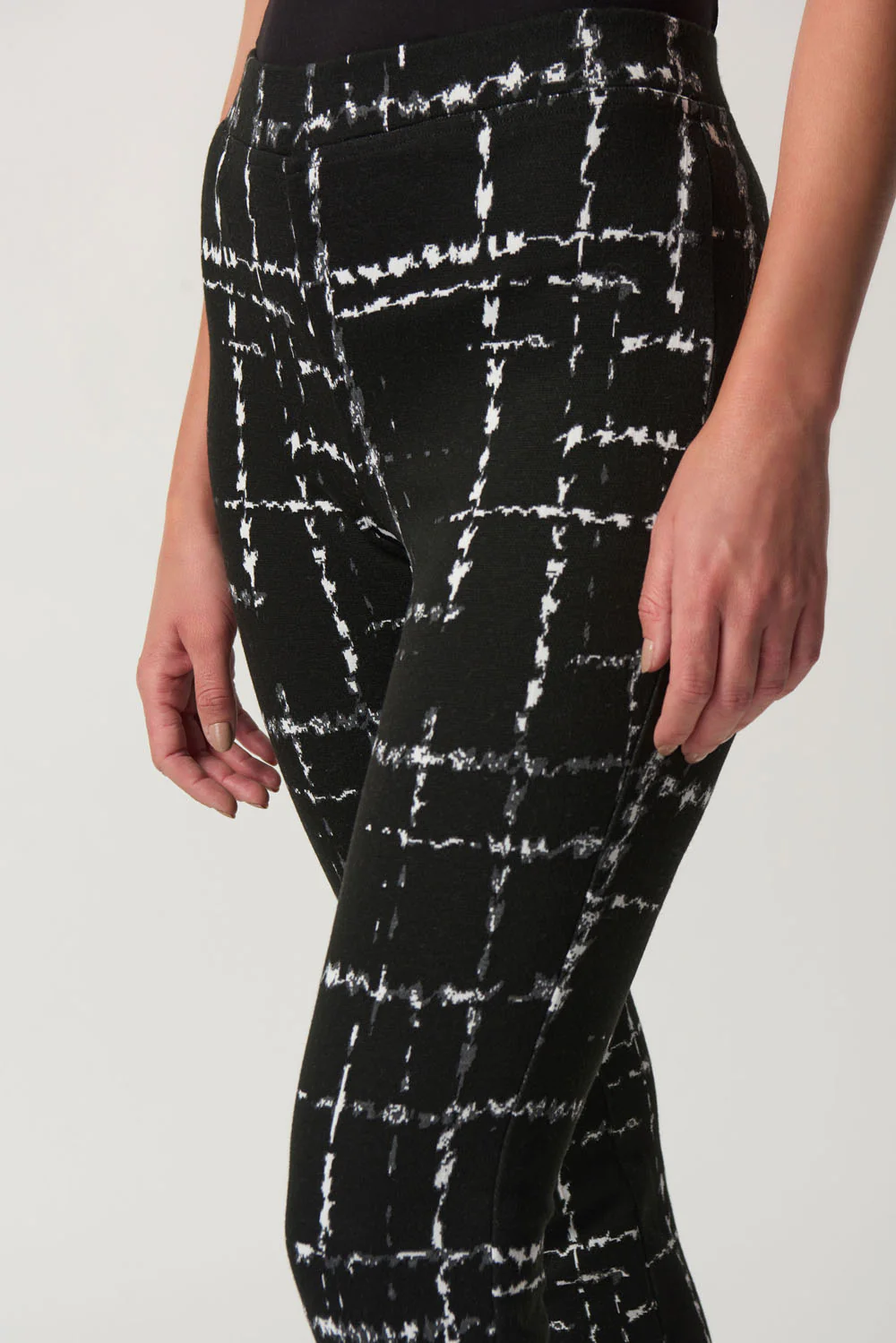Joseph Ribkoff Black/Multi Plaid Slim-Fit Pants Style 233143 - Image 2