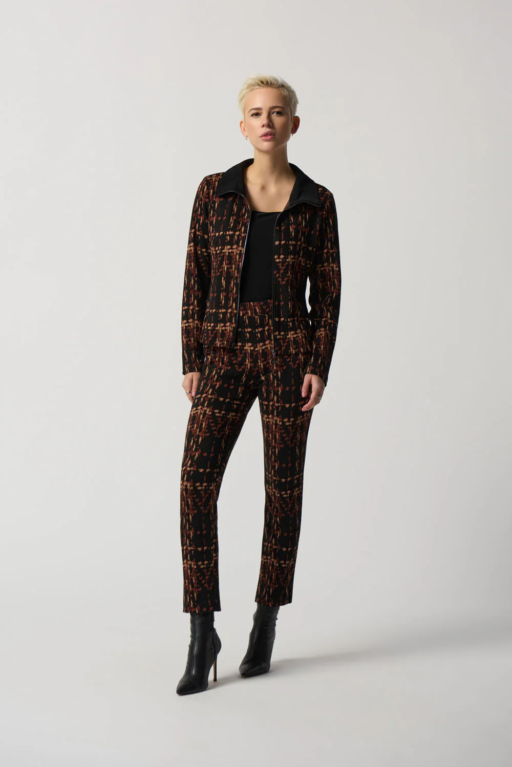 Joseph Ribkoff Black/Multi Plaid Slim-Fit Pants Style 233154 - Image 4