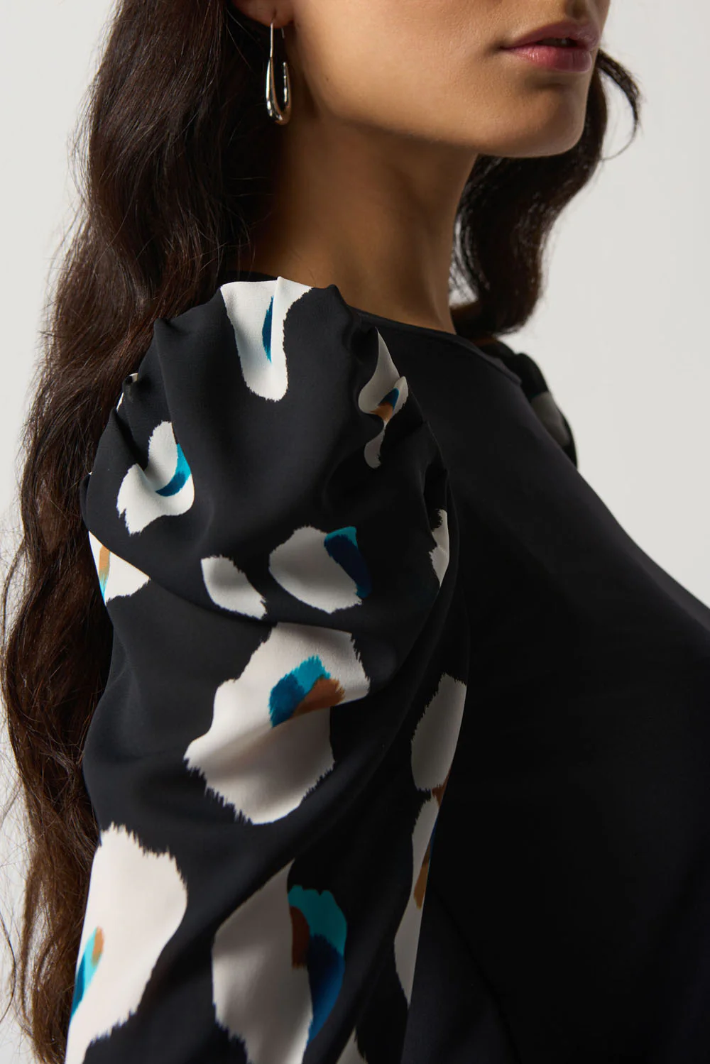 Joseph Ribkoff Black/Multi Puff Sleeve Top Style 233149 - Image 2
