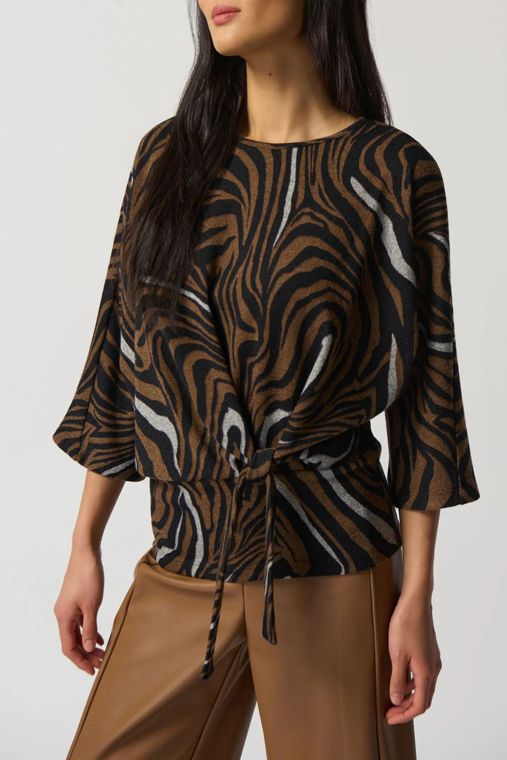 Joseph Ribkoff Black/Multi Side Knot Boxy Top Style 233150 - Image 2