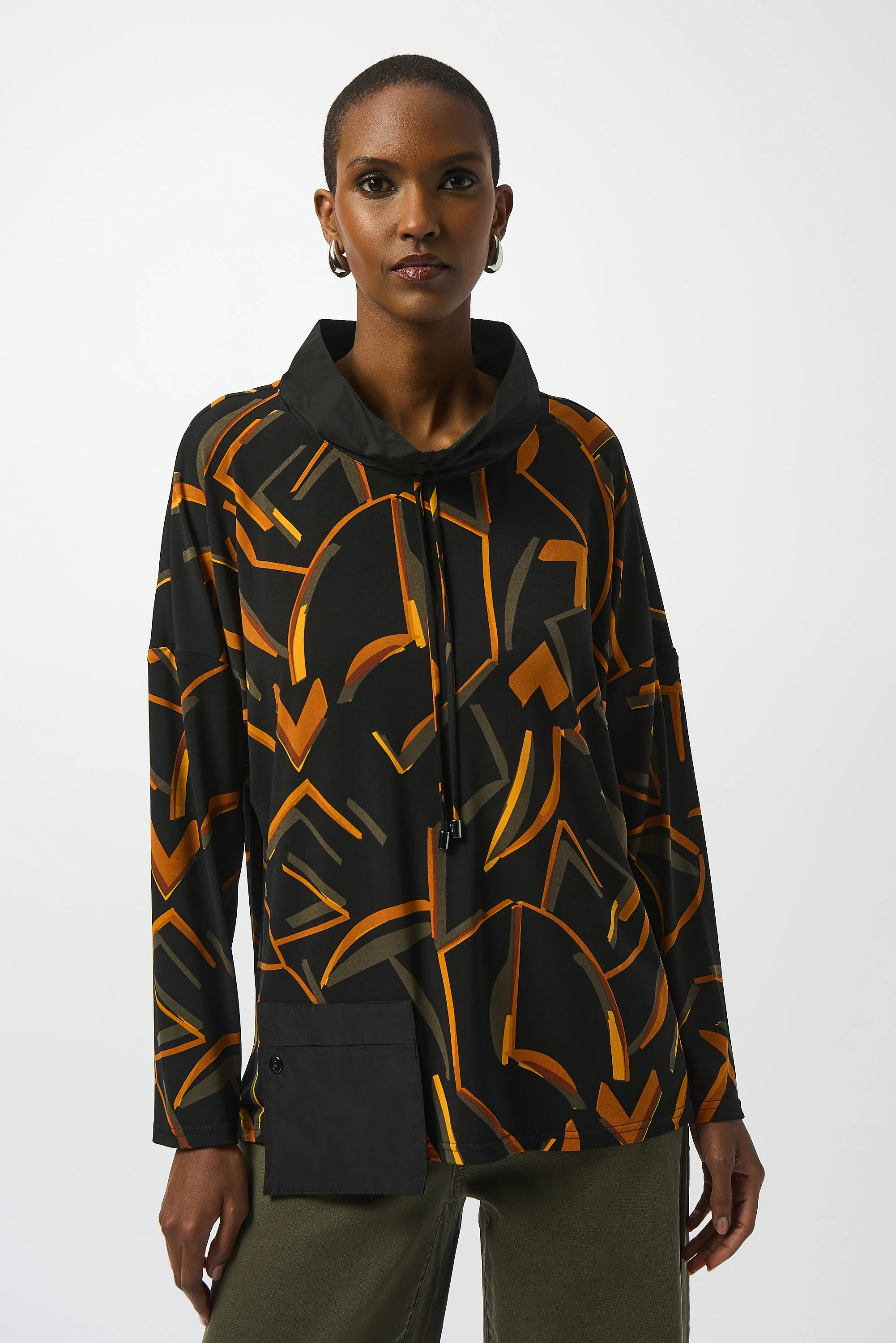 Joseph Ribkoff Black/Multi Silky Knit Abstract Print Boxy Top Style 253231