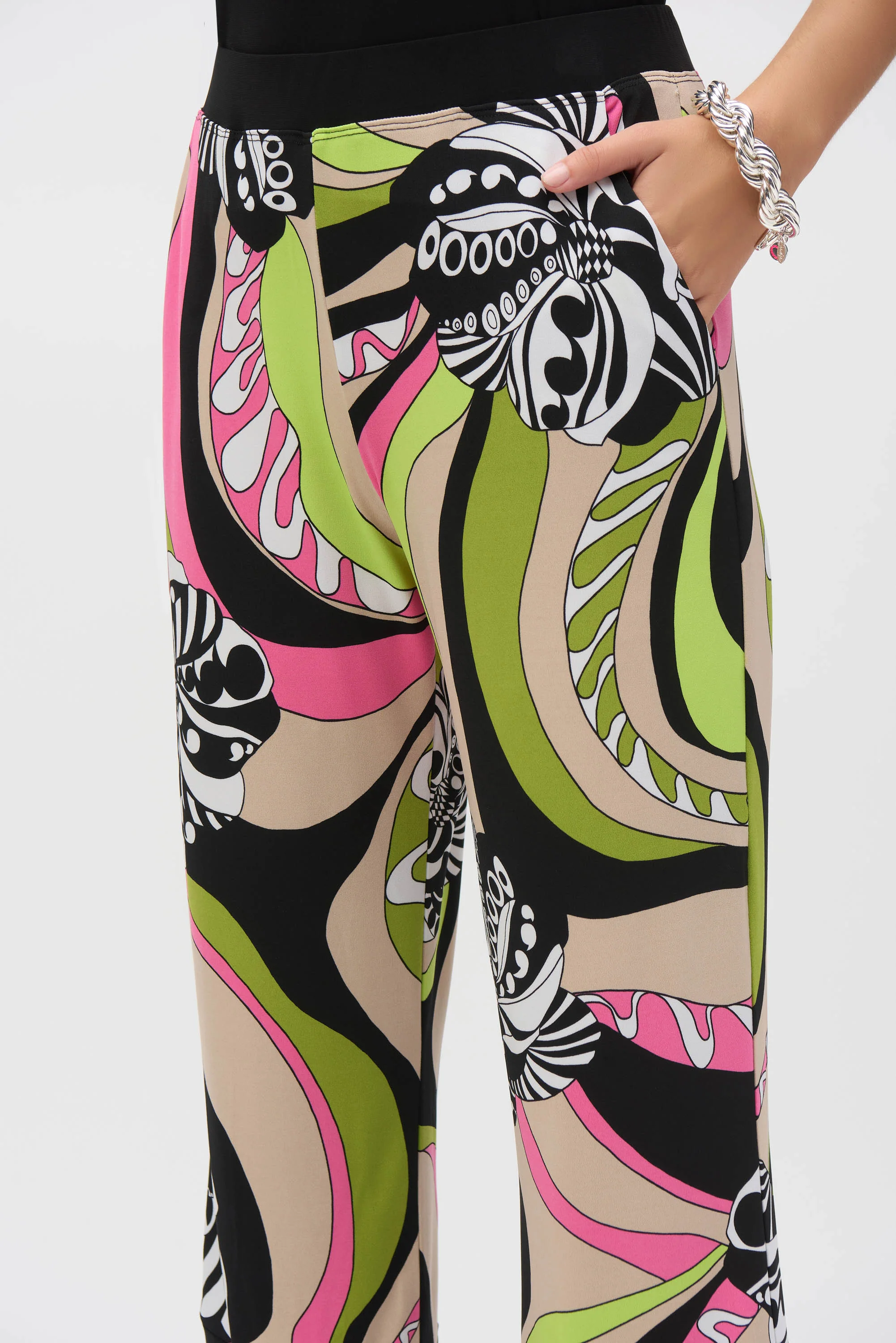 Joseph Ribkoff Black/Multi Silky Knit Retro Print Crop Pants 252107 - Image 2