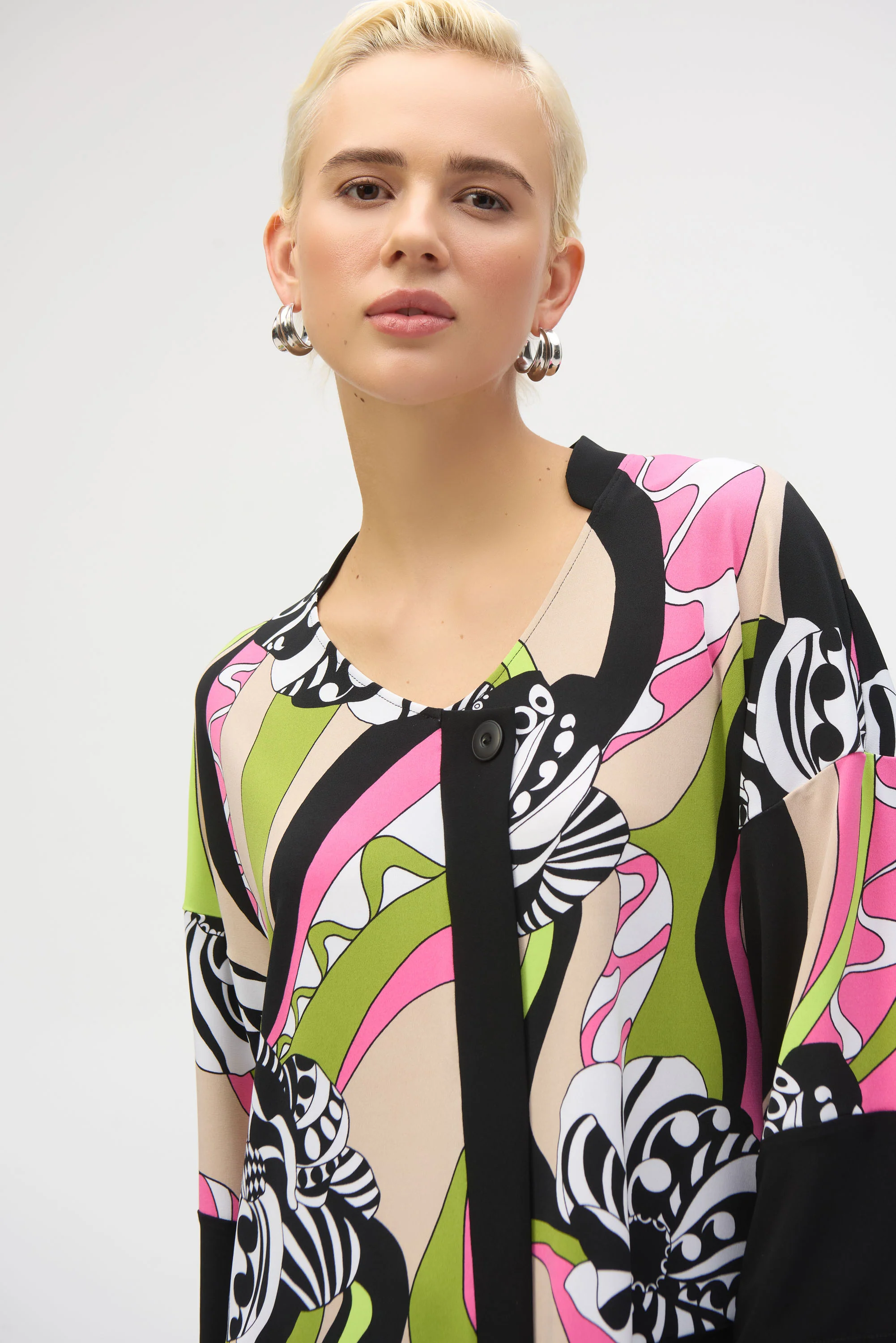 Joseph Ribkoff Black/Multi Silky Knit Retro Print Tunic Style 252106 - Image 2