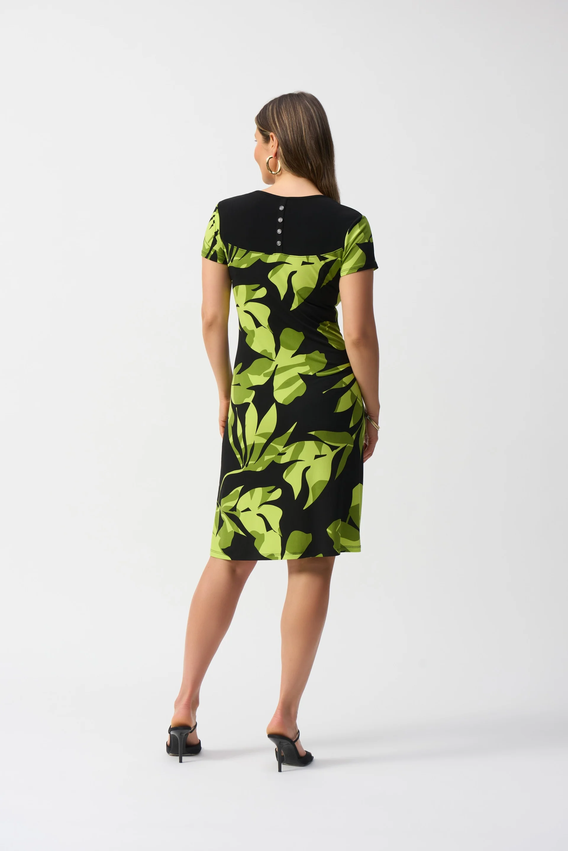 Joseph Ribkoff Black/Multi Silky Knit Tropical Print A-Line Dress Style 251200 - Image 5