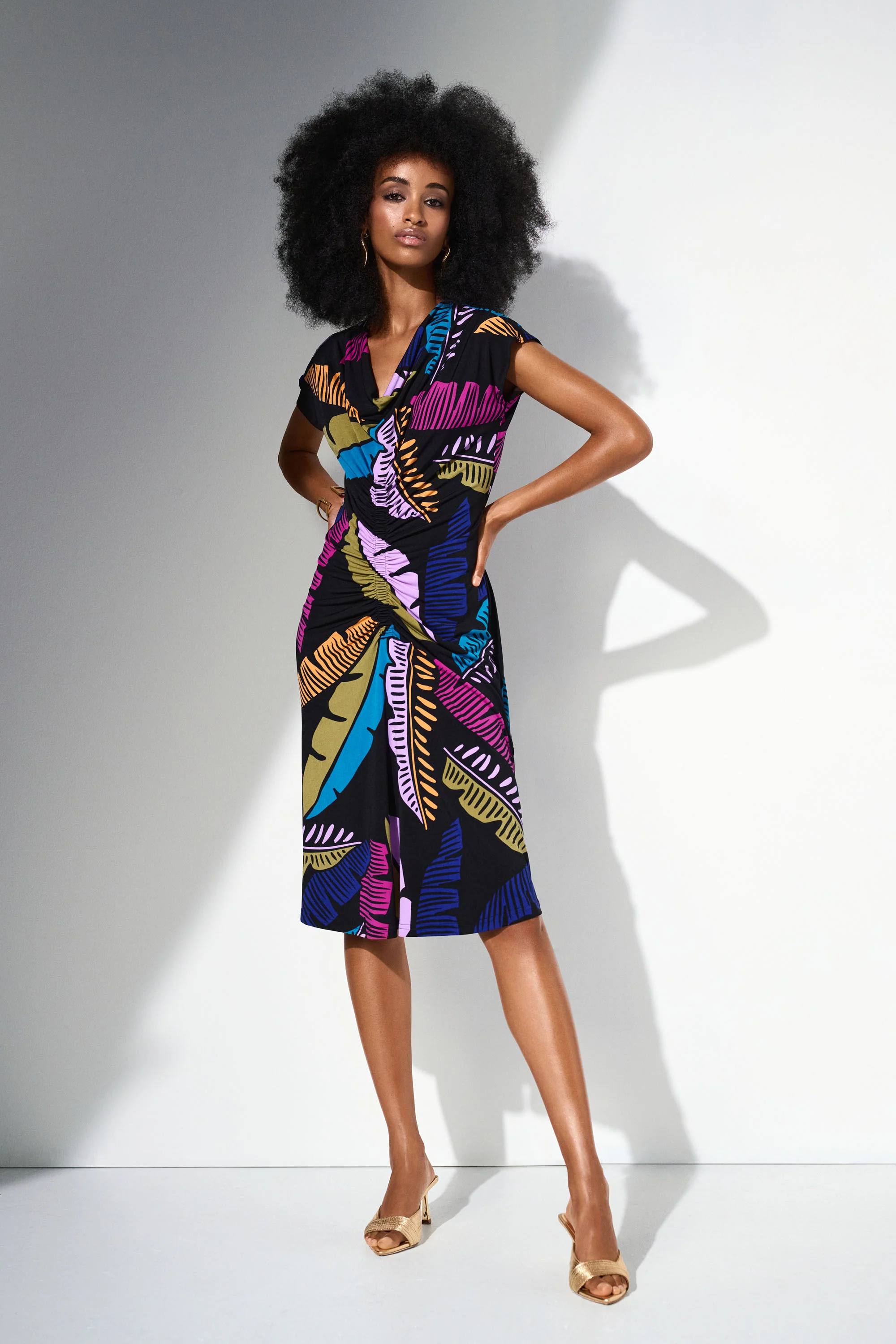 Joseph Ribkoff Black/Multi Tropical Print Sheath Dress 252096