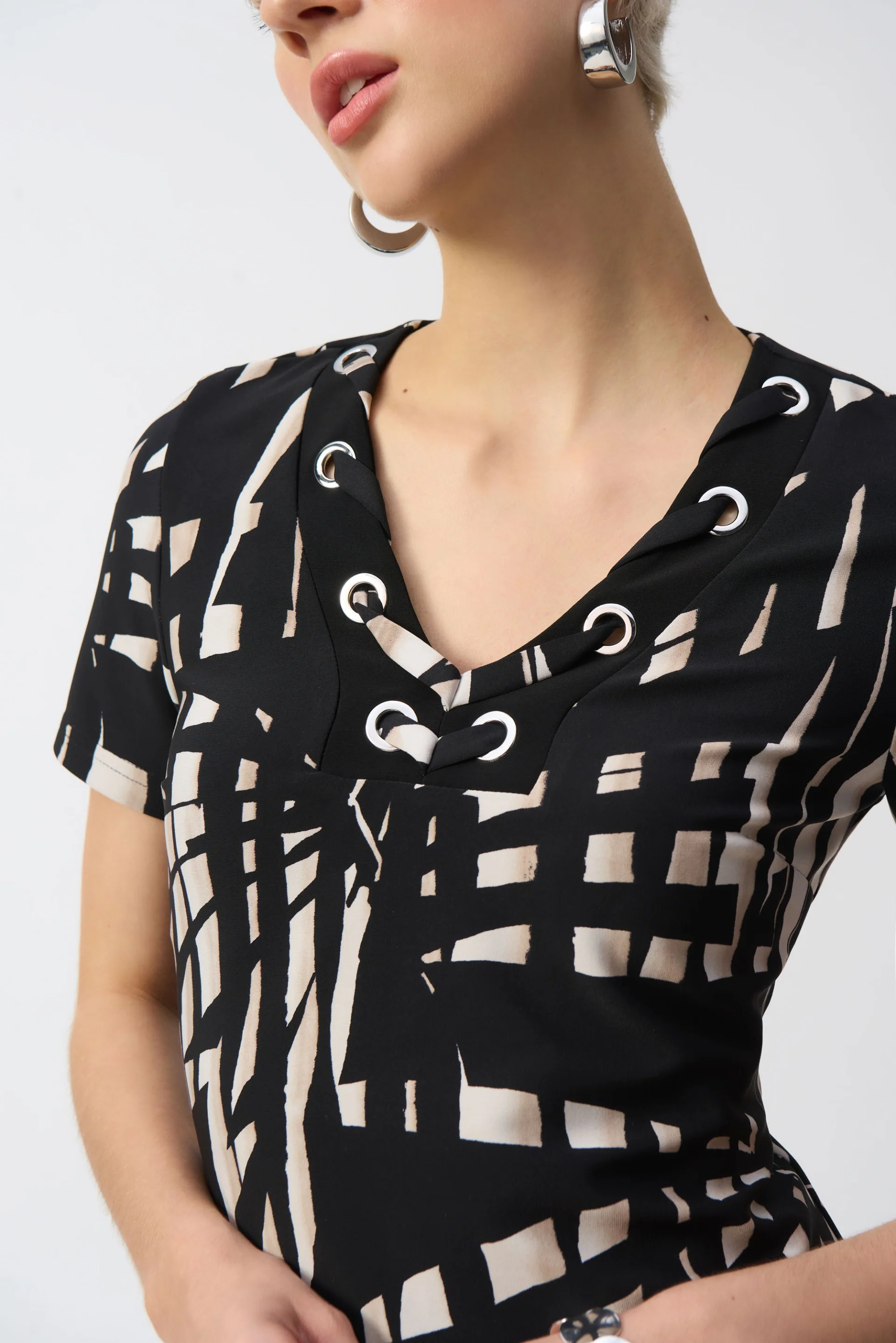 Joseph Ribkoff Black/Multi Silky Knit Tropical Print Shift Dress Style 251266 - Image 3