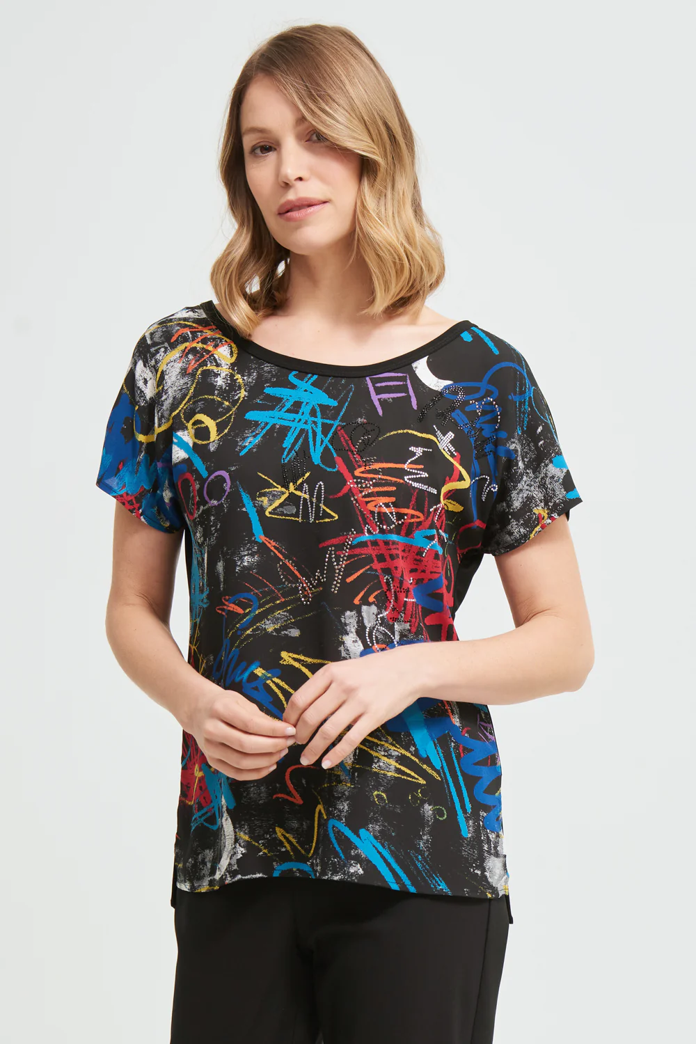 Joseph Ribkoff Black/Multi T-Shirt Style 213461