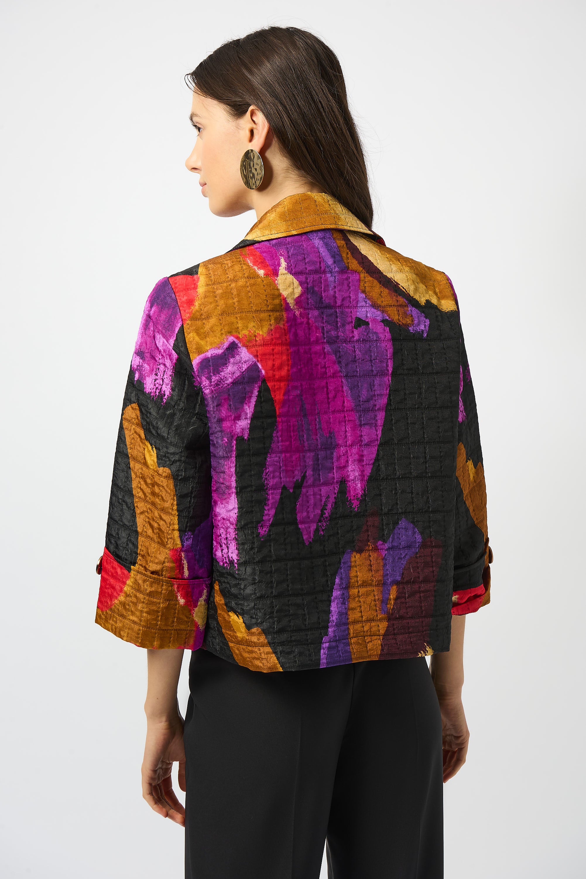 Joseph Ribkoff Black/Multi Textured Jacquard Abstract Print Boxy Blazer Style 253271 - Image 3