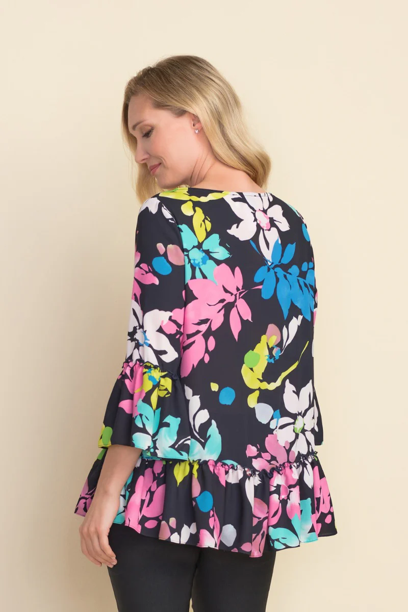 Joseph Ribkoff Floral & Ruffled Midnight/Multi Top Style 212163 - Image 2