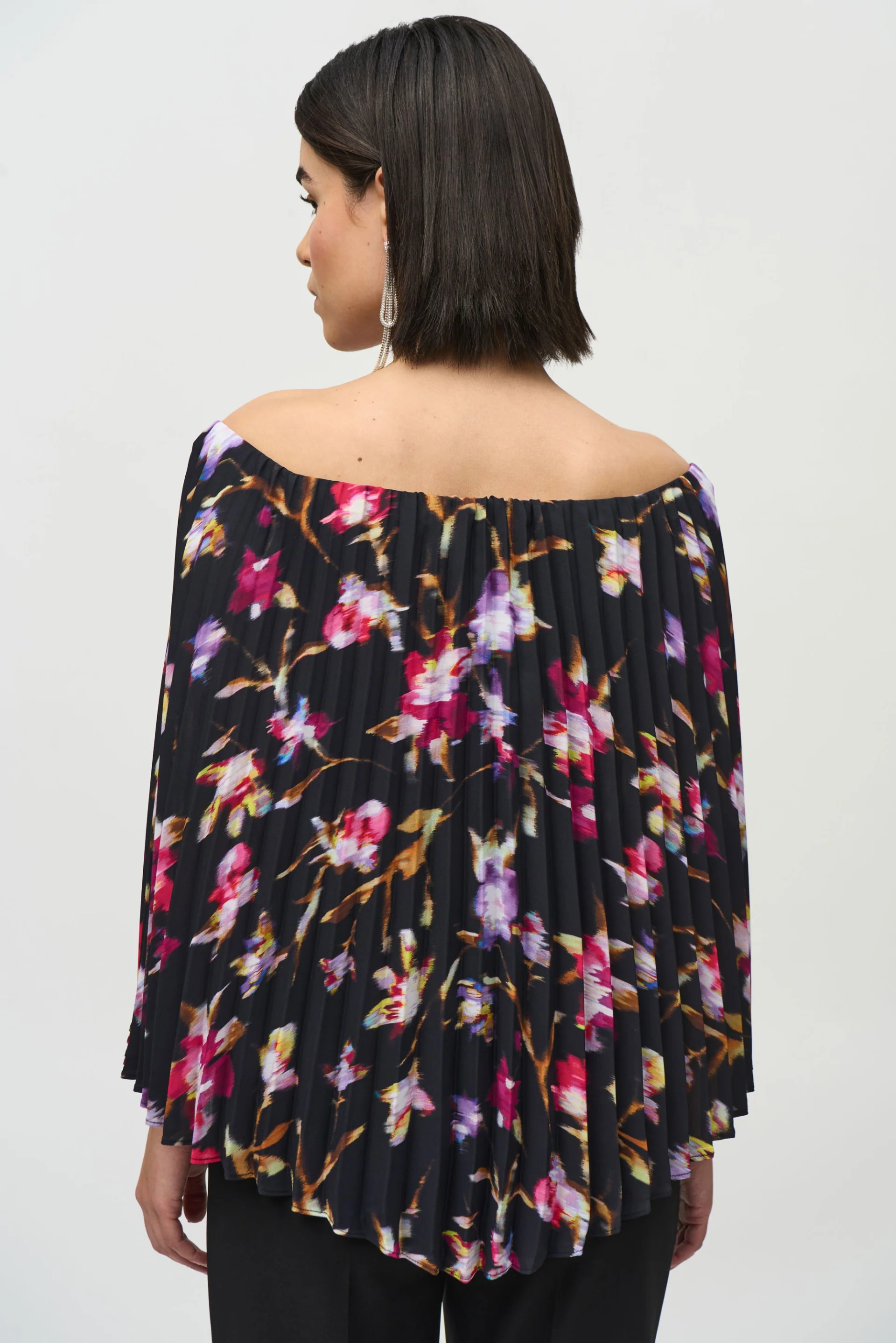 Joseph Ribkoff Black/Multi Top With Pleated Georgette Cape Style 244246 - Image 3