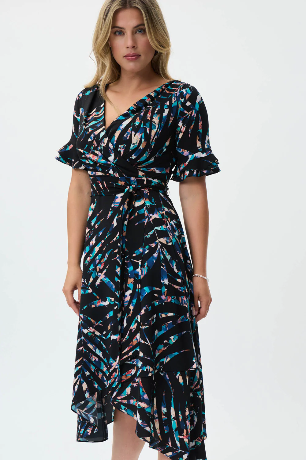 Joseph Ribkoff Black/Multi Tropical Print Fit And Flare Dress Style 231187 - Image 2
