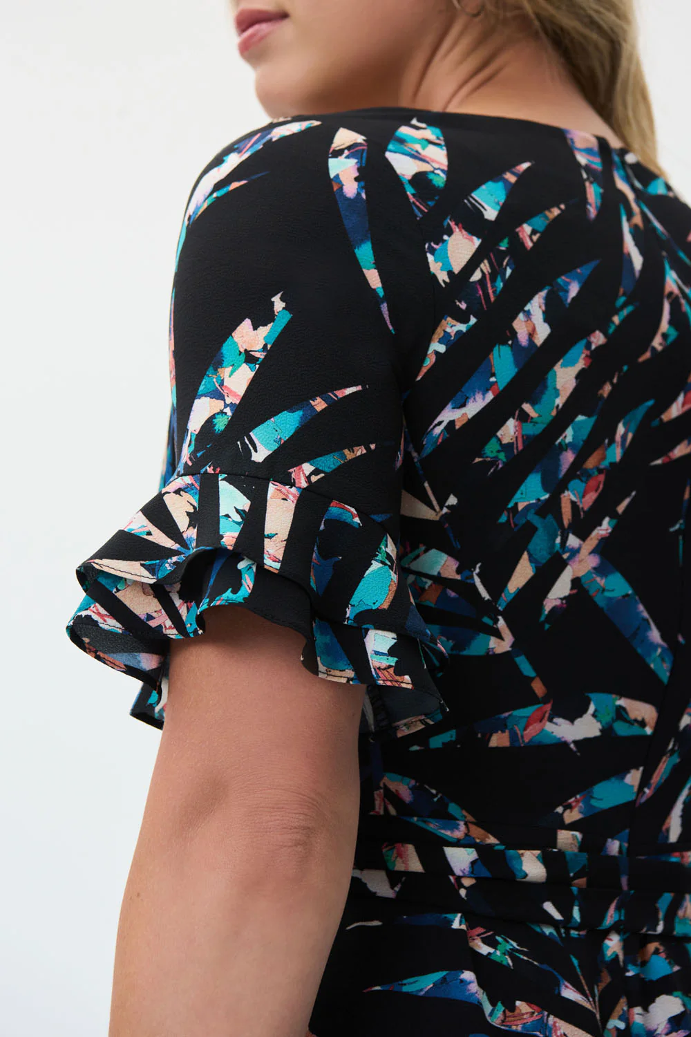 Joseph Ribkoff Black/Multi Tropical Print Fit And Flare Dress Style 231187 - Image 3