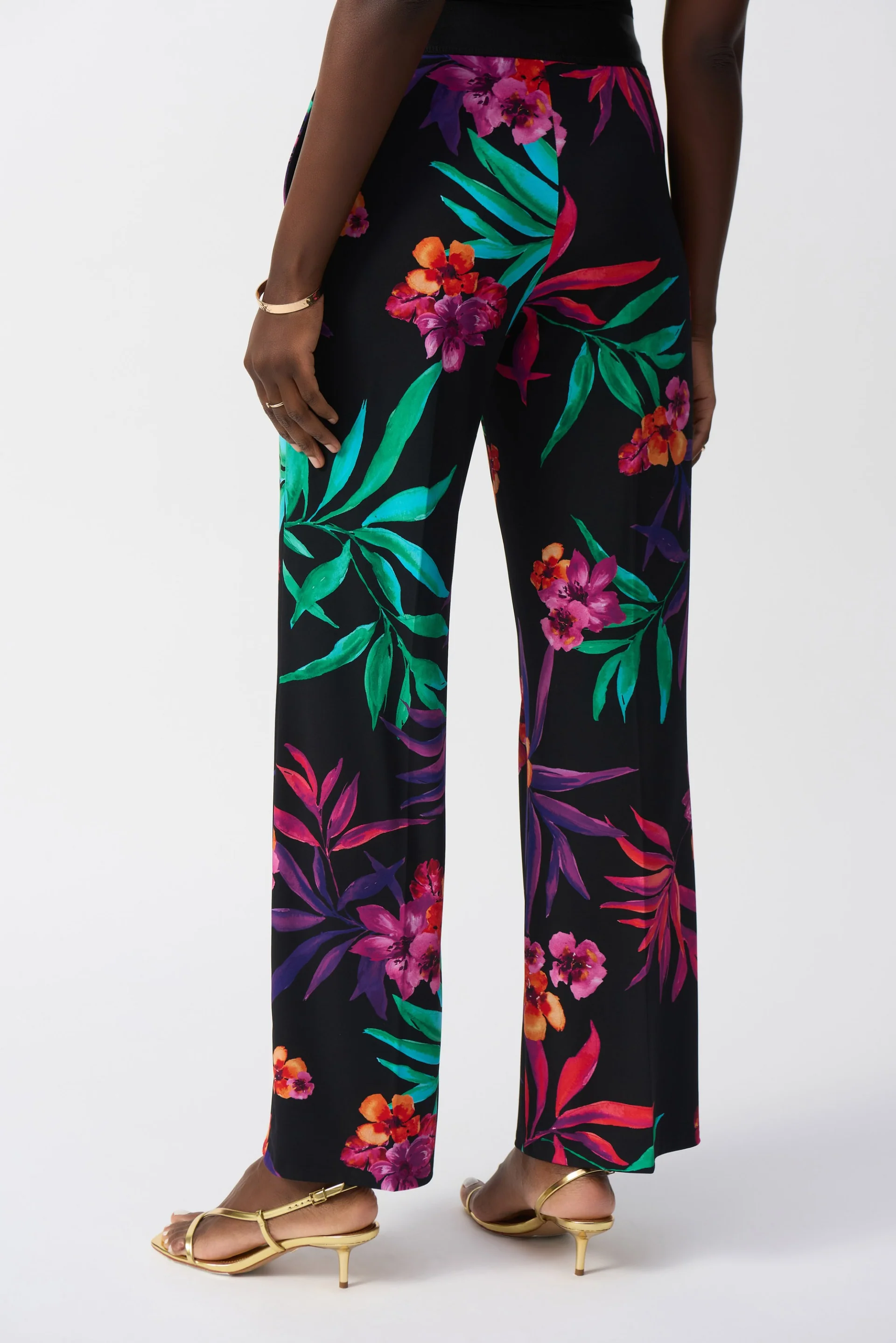 Joseph Ribkoff Black/Multi Tropical Print Wide-Leg Pants Style 251056 - Image 3